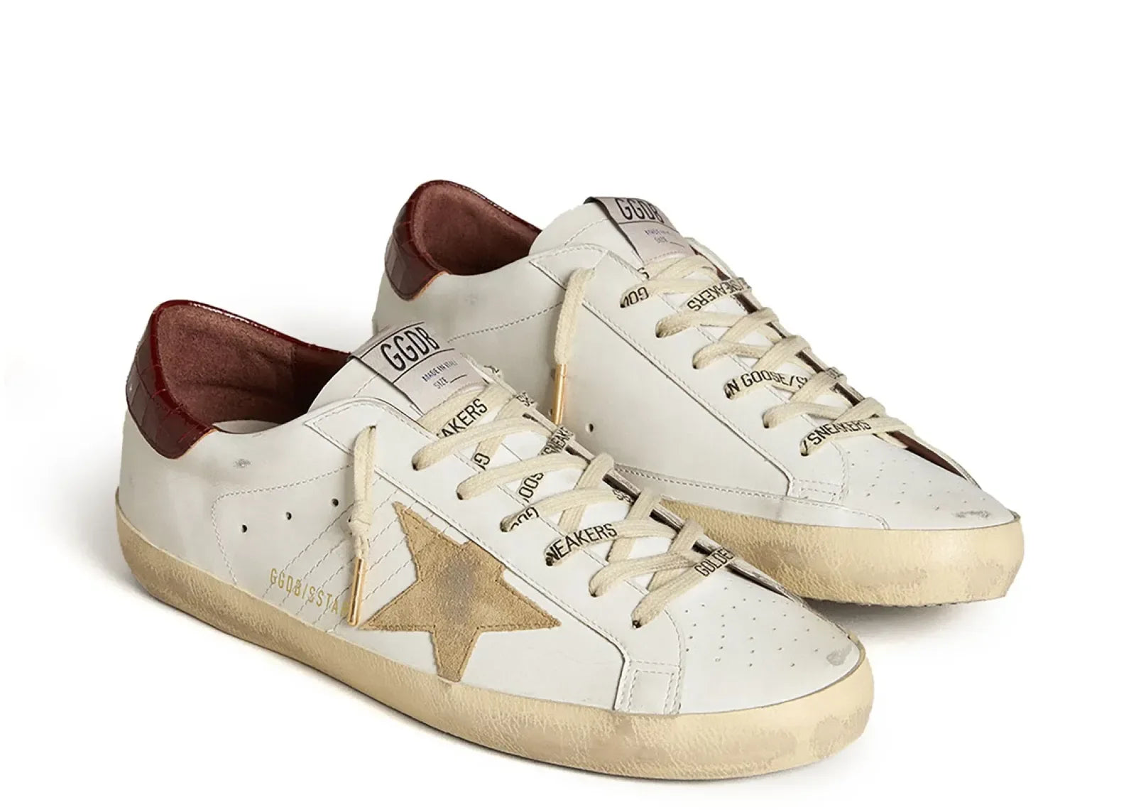 Golden Goose Super-Star White Leather Sand Suede Star Red Croco Heel - My Suti