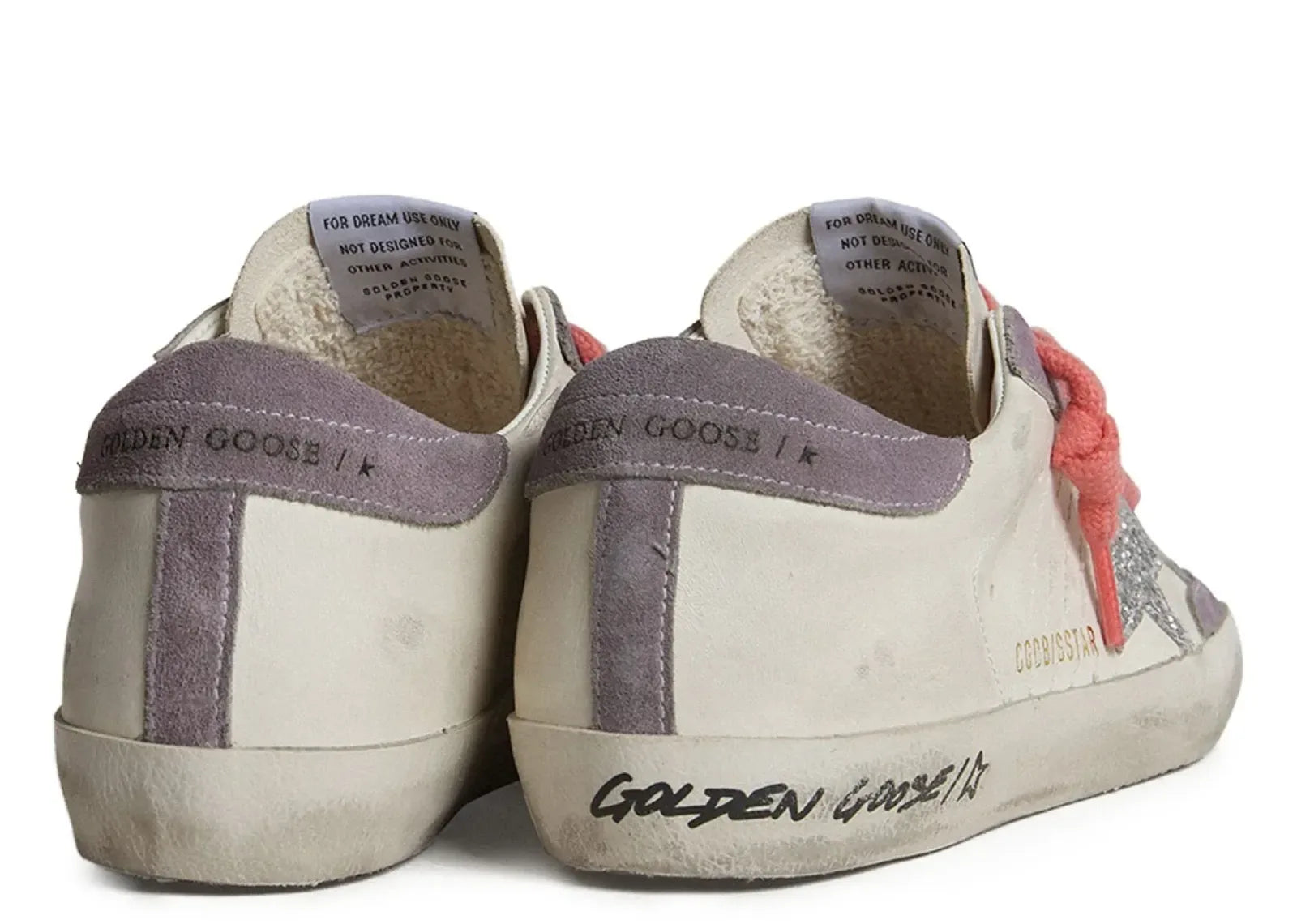 Golden Goose Super-Star White Leather Silver Star Lilac Heel - My Suti