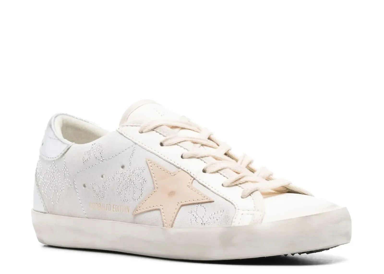Golden Goose Super-Star White Swarovski Gray Star Silver Heel - My Suti