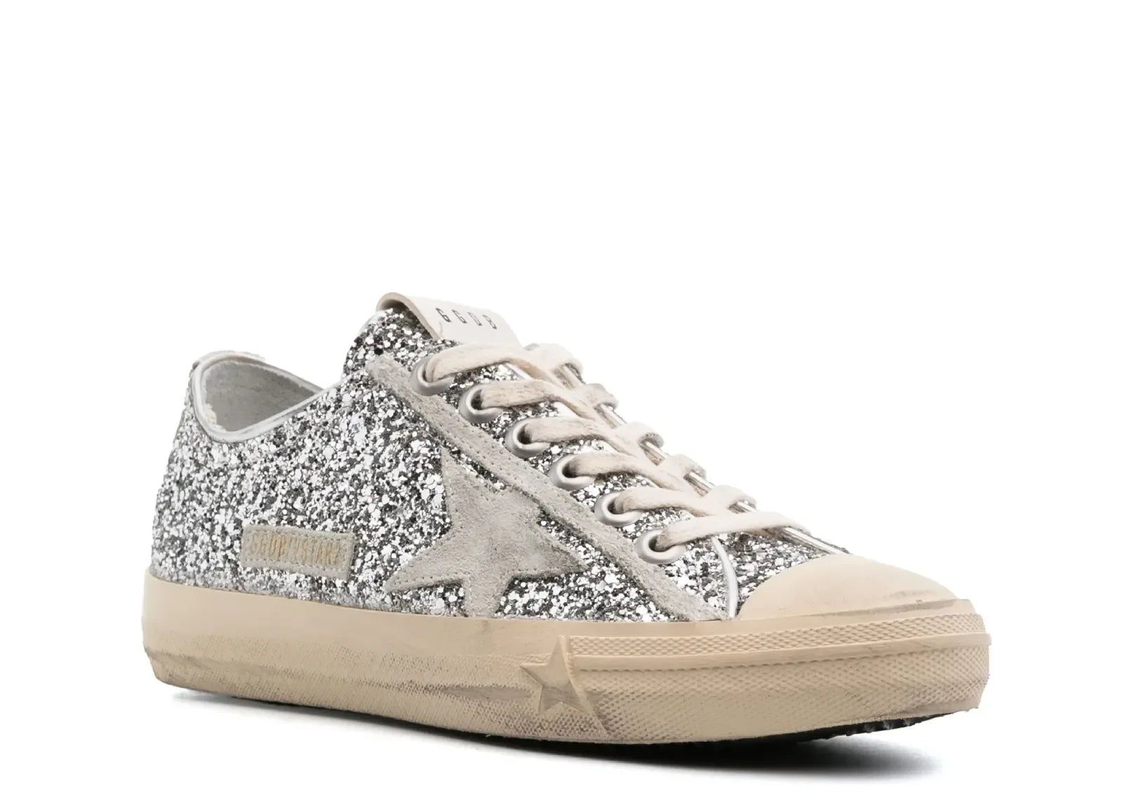 Golden Goose V-Star Silver Glitter Gray Suede Star Heel - My Suti