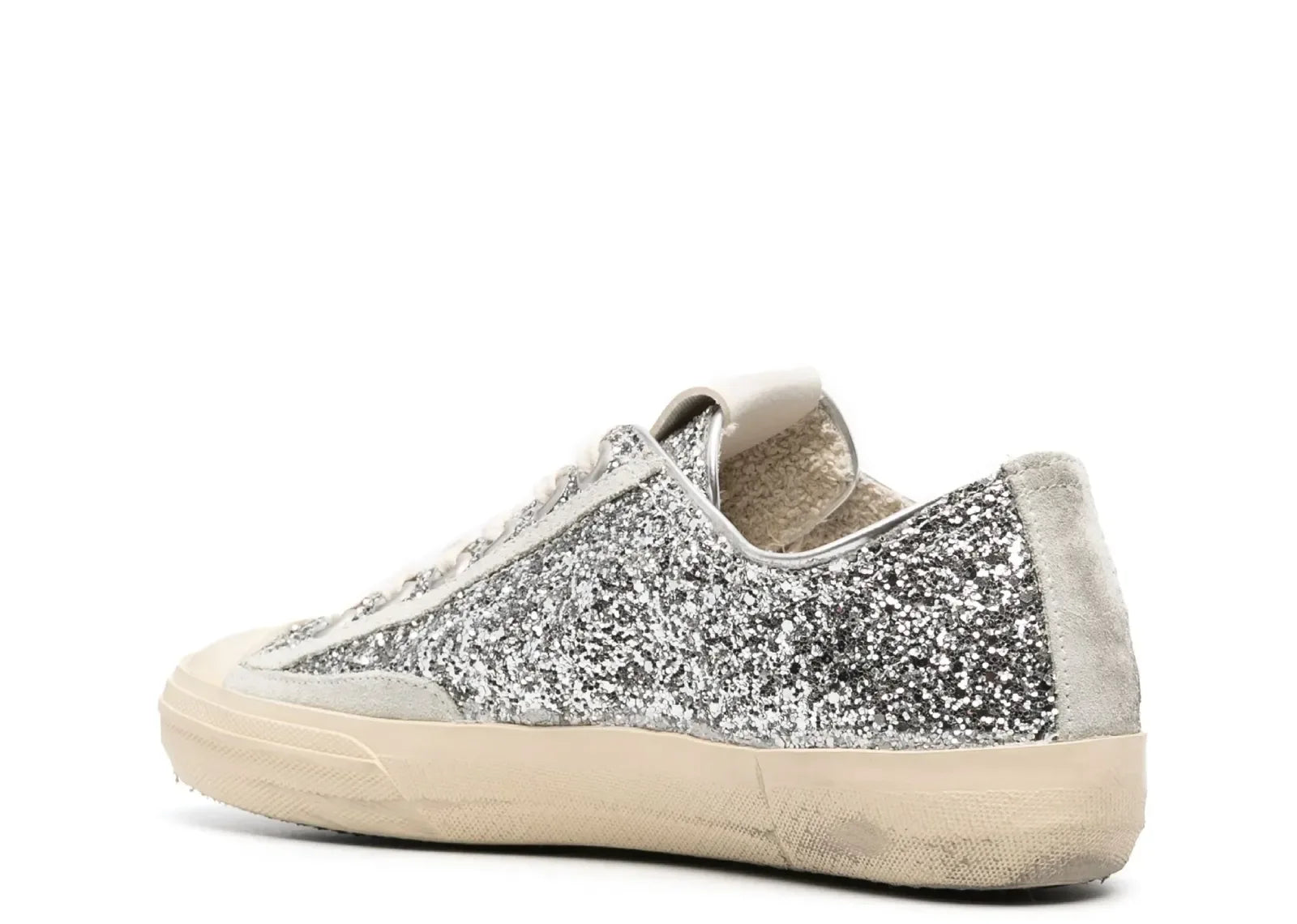 Golden Goose V-Star Silver Glitter Gray Suede Star Heel - My Suti