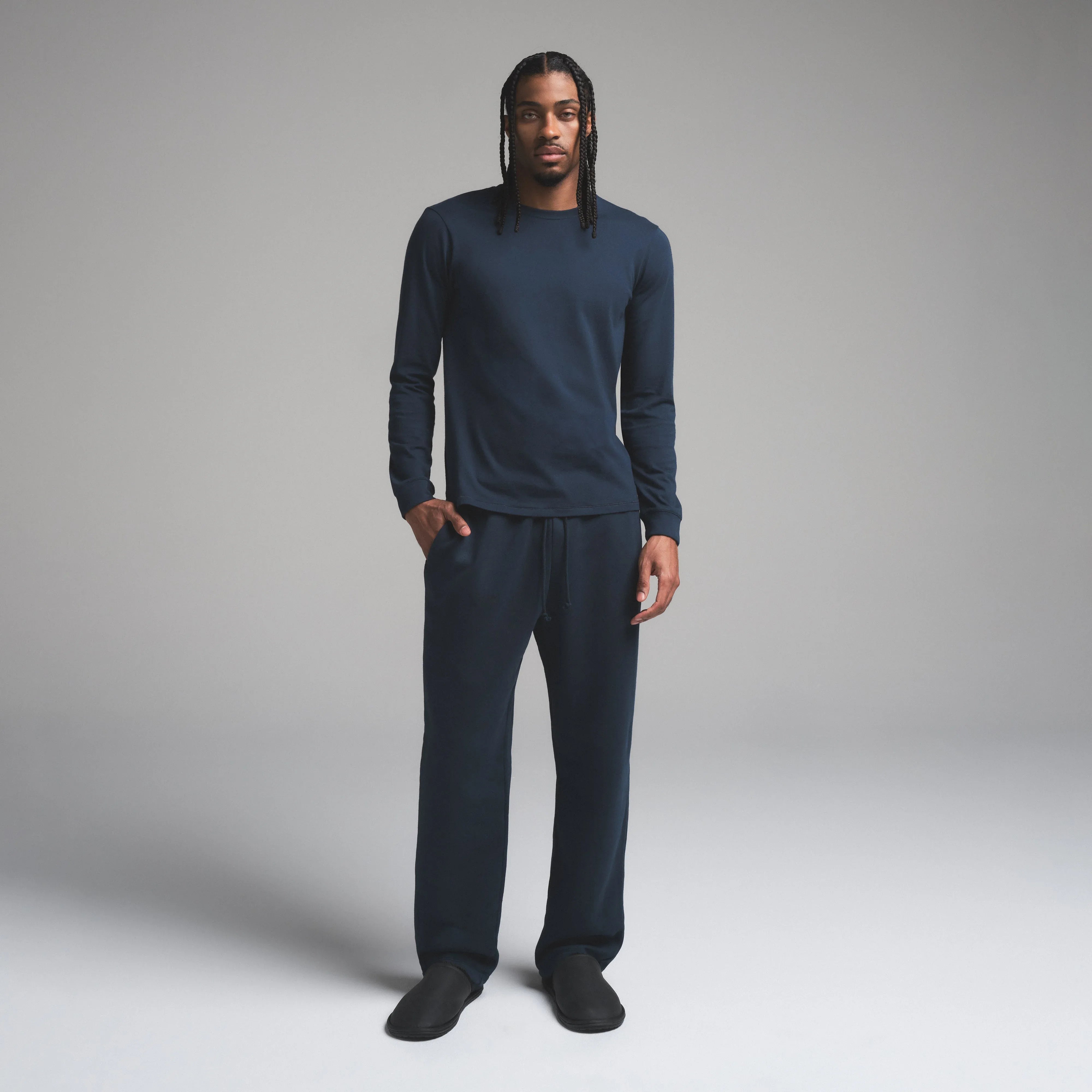 SKIMS COTTON MENS CLASSIC LONG SLEEVE T-SHIRT | NAVY - TİŞÖRT - My Suti