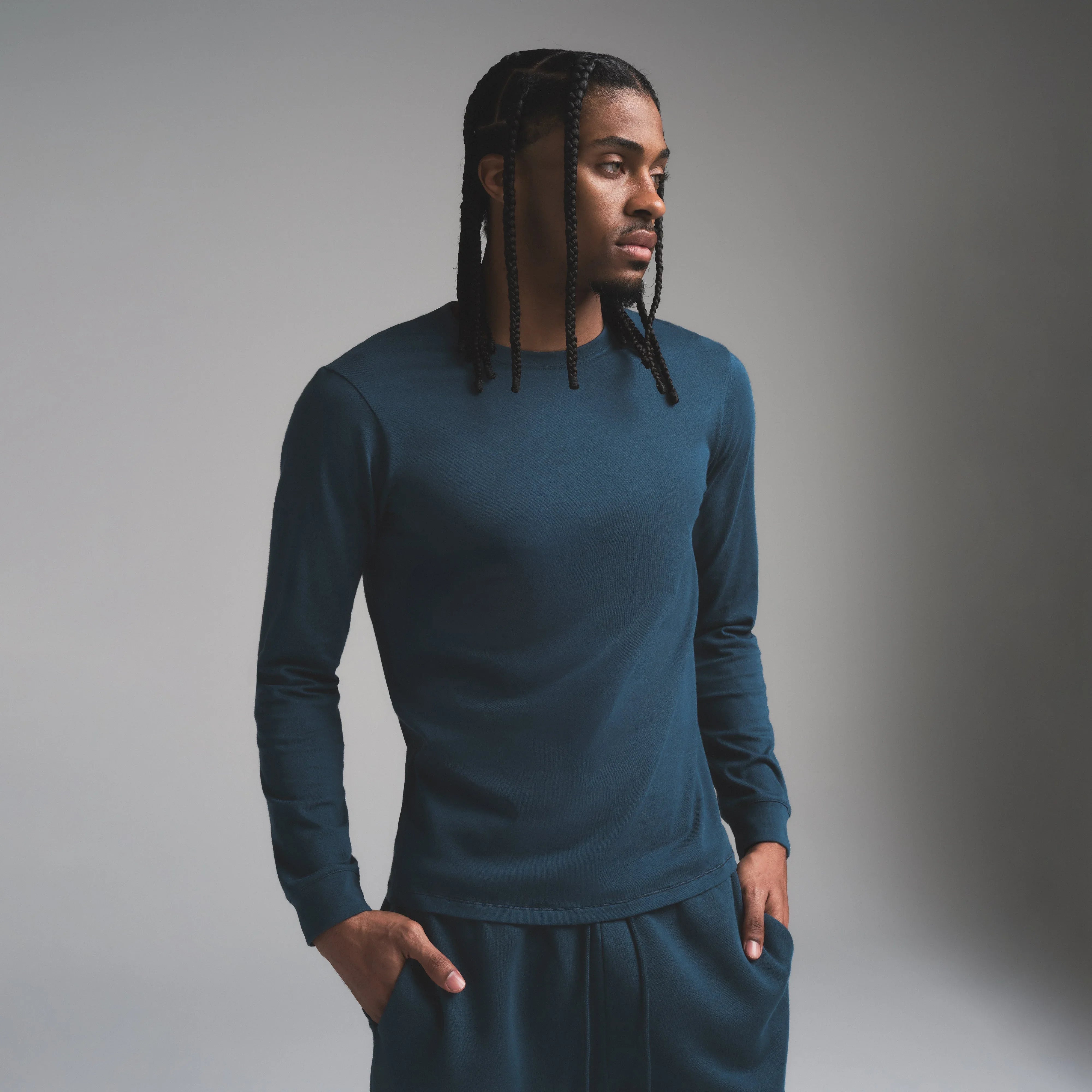 SKIMS COTTON MENS CLASSIC LONG SLEEVE T-SHIRT | NAVY - TİŞÖRT - My Suti