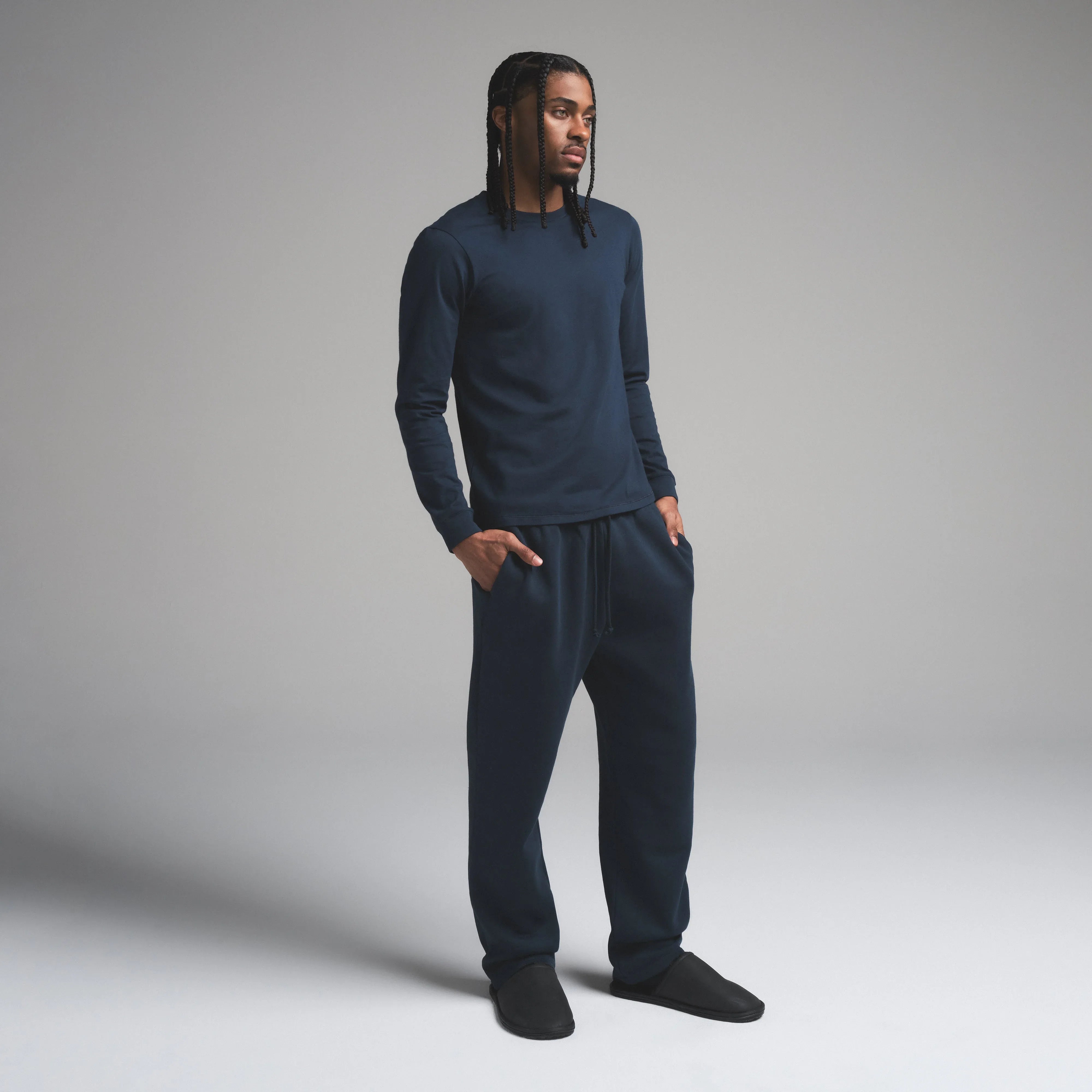 SKIMS COTTON MENS CLASSIC LONG SLEEVE T-SHIRT | NAVY - TİŞÖRT - My Suti