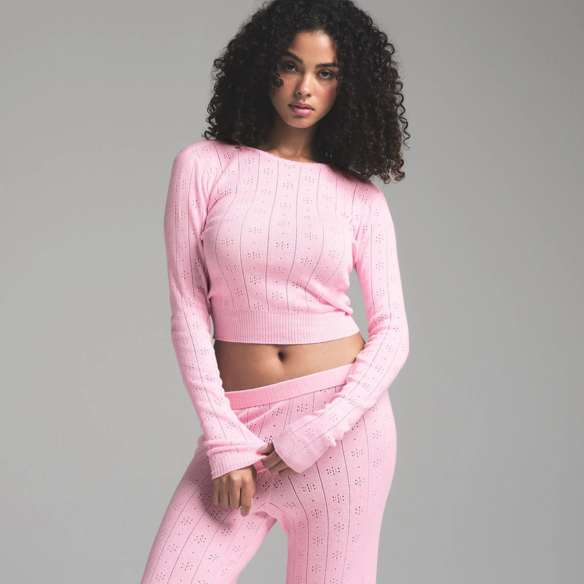 SKIMS SWEATER POINTELLE LONG SLEEVE TOP | BABY PINK - ÜST - My Suti