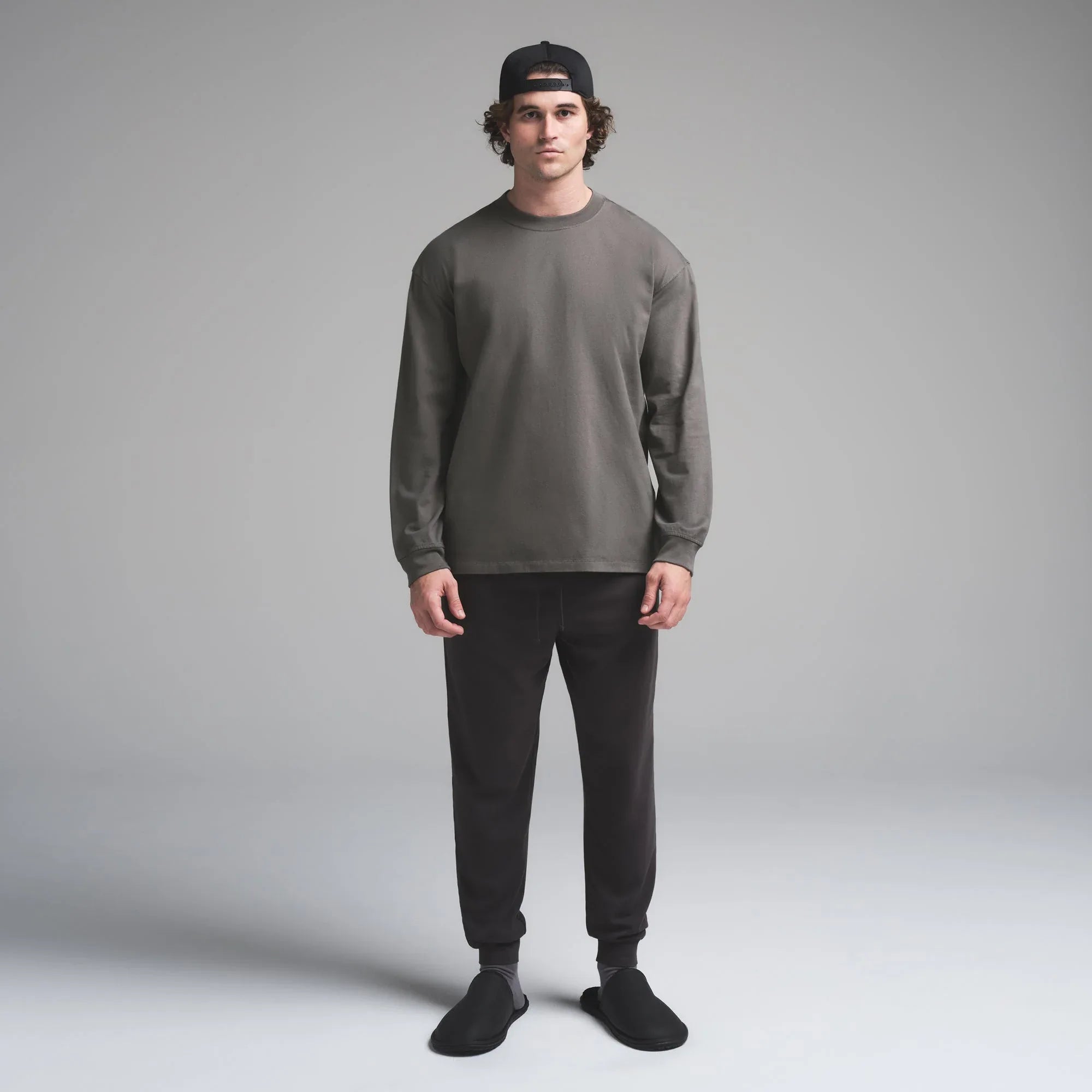 SKIMS HEAVYWEIGHT COTTON MENS RELAXED LONG SLEEVE T-SHIRT | GUNMETAL - TİŞÖRT - My Suti