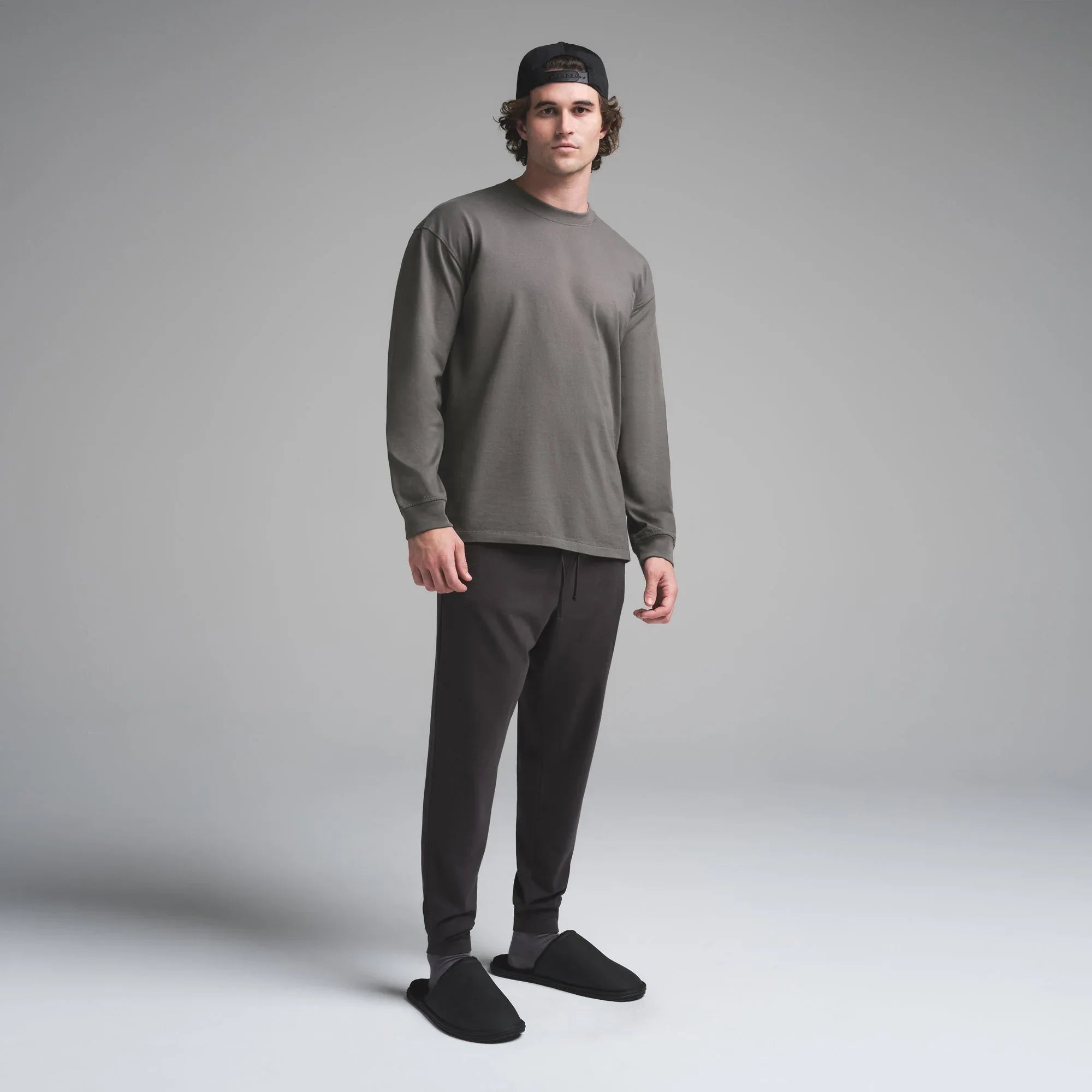 SKIMS HEAVYWEIGHT COTTON MENS RELAXED LONG SLEEVE T-SHIRT | GUNMETAL - TİŞÖRT - My Suti