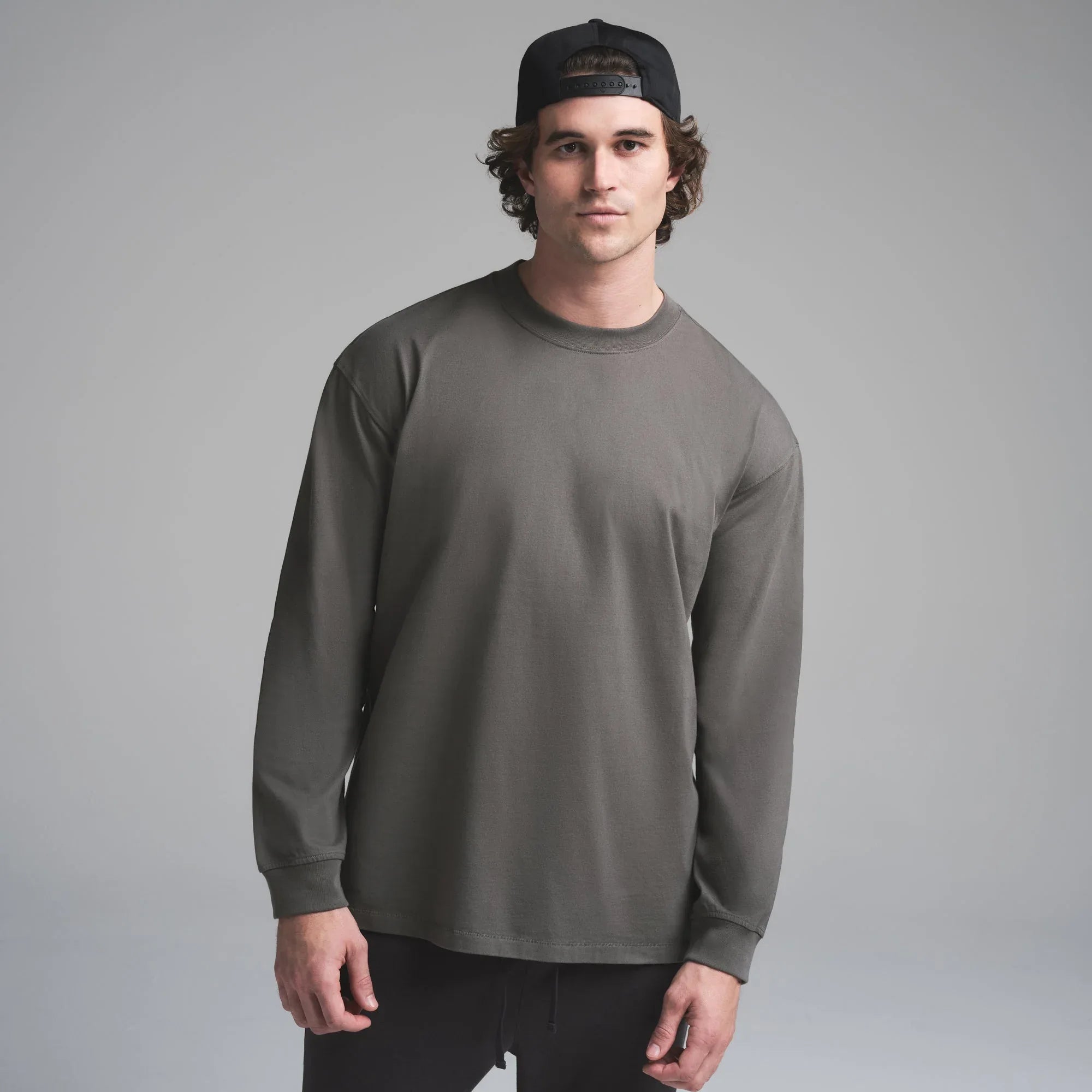 SKIMS HEAVYWEIGHT COTTON MENS RELAXED LONG SLEEVE T-SHIRT | GUNMETAL - TİŞÖRT - My Suti