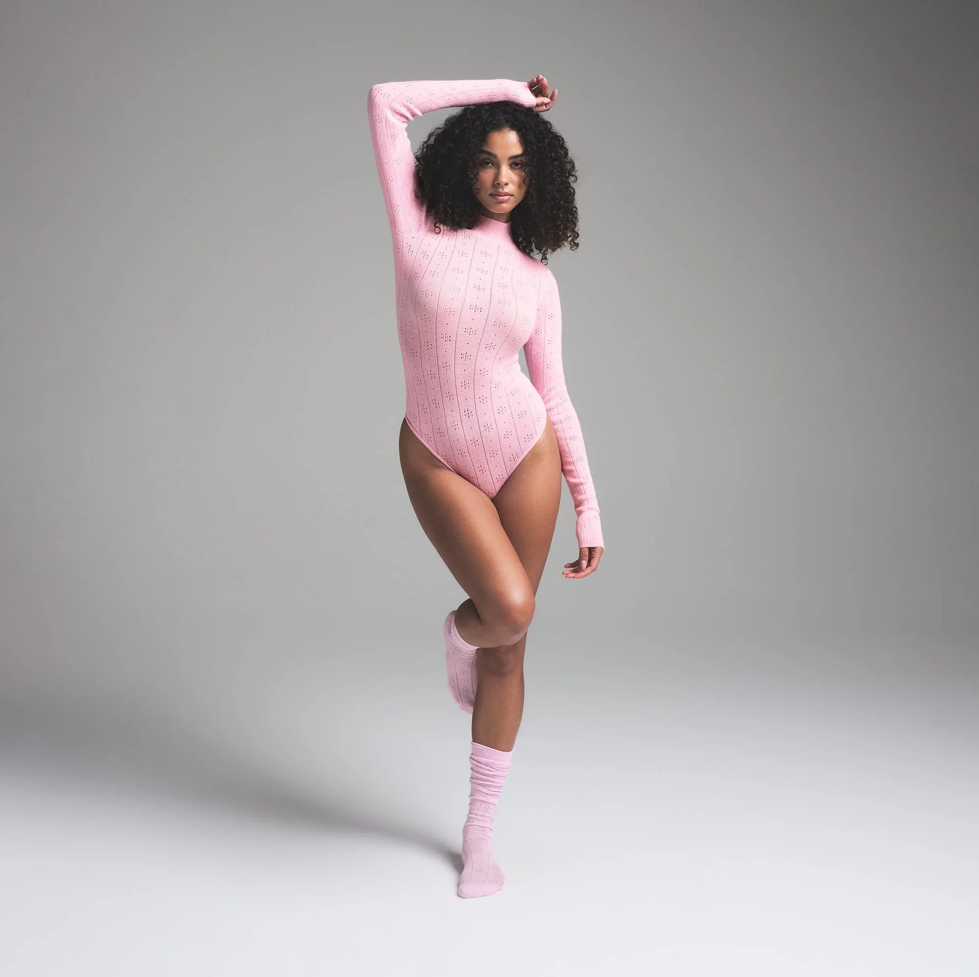 SKIMS SWEATER POINTELLE TURTLENECK BODYSUIT | BABY PINK - BODYSUIT - My Suti