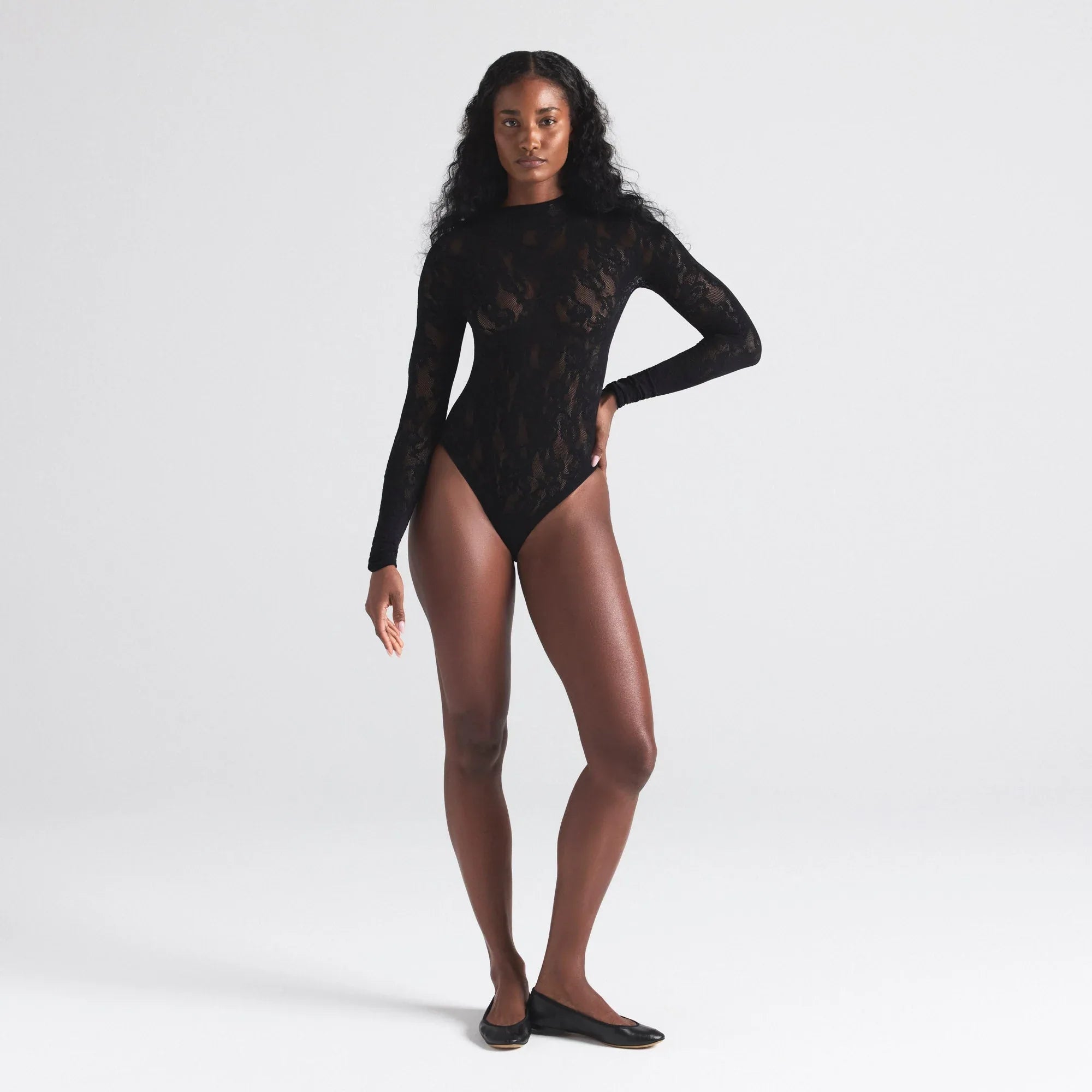 SKIMS KNIT LACE MOCK NECK BODYSUIT | ONYX - BODYSUIT - My Suti