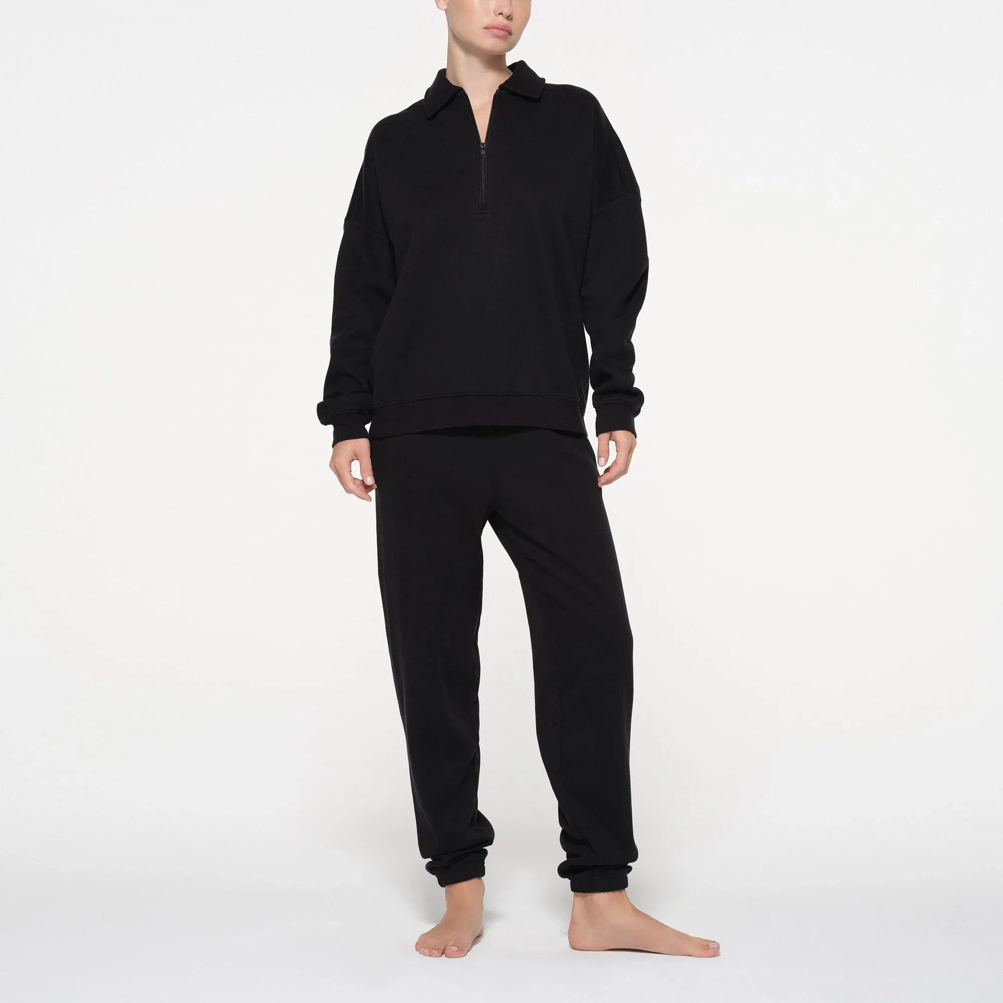 SKIMS COTTON FLEECE OVERSIZED QUARTER ZIP PULLOVER | ONYX - KAZAK - My Suti