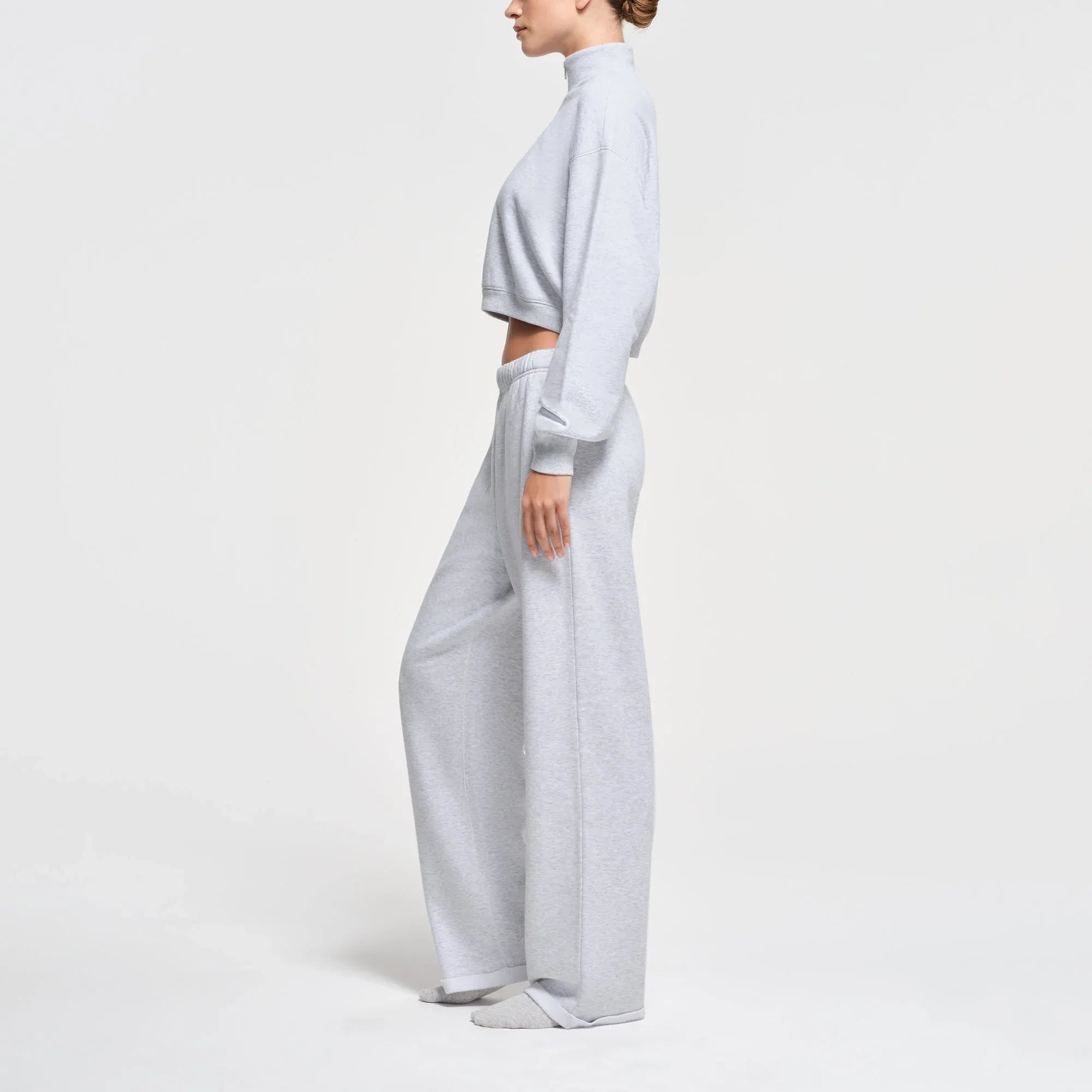 SKIMS COTTON FLEECE CROPPED HALF ZIP PULLOVER | LIGHT HEATHER GREY - KAPŞONLU ÜST - My Suti