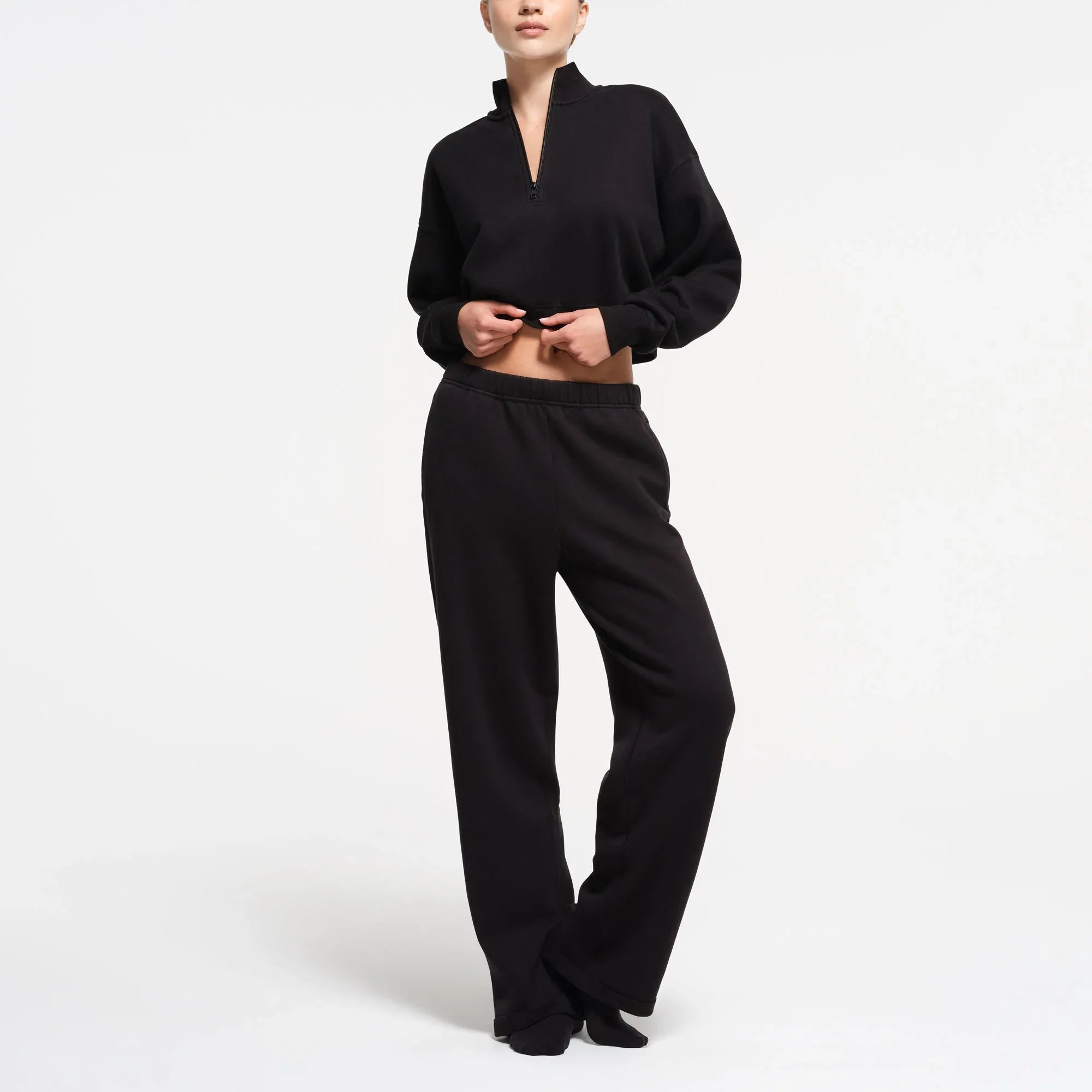 SKIMS COTTON FLEECE CROPPED HALF ZIP PULLOVER | ONYX - KAPŞONLU ÜST - My Suti