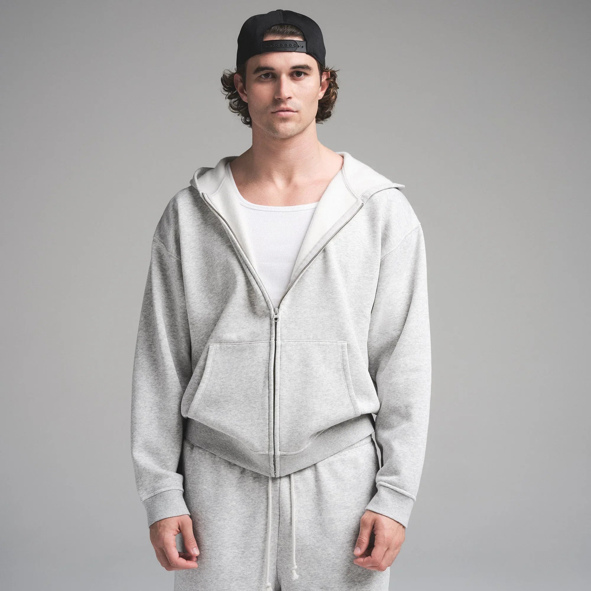 SKIMS FLEECE LOUNGE MENS RELAXED ZIP UP HOODIE | LIGHT HEATHER GREY - KAPŞONLU SWEATSHIRT - My Suti