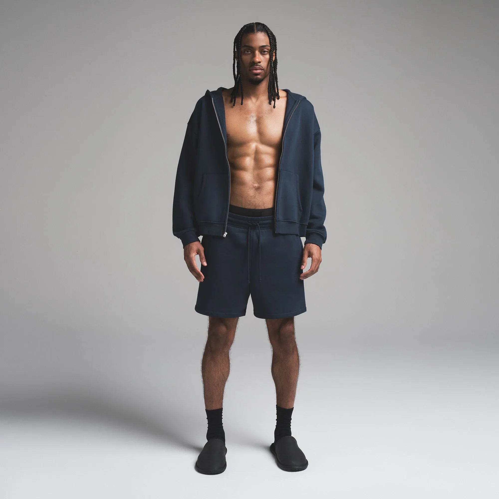 SKIMS FLEECE LOUNGE MENS RELAXED ZIP UP HOODIE | NAVY - KAPŞONLU SWEATSHIRT - My Suti
