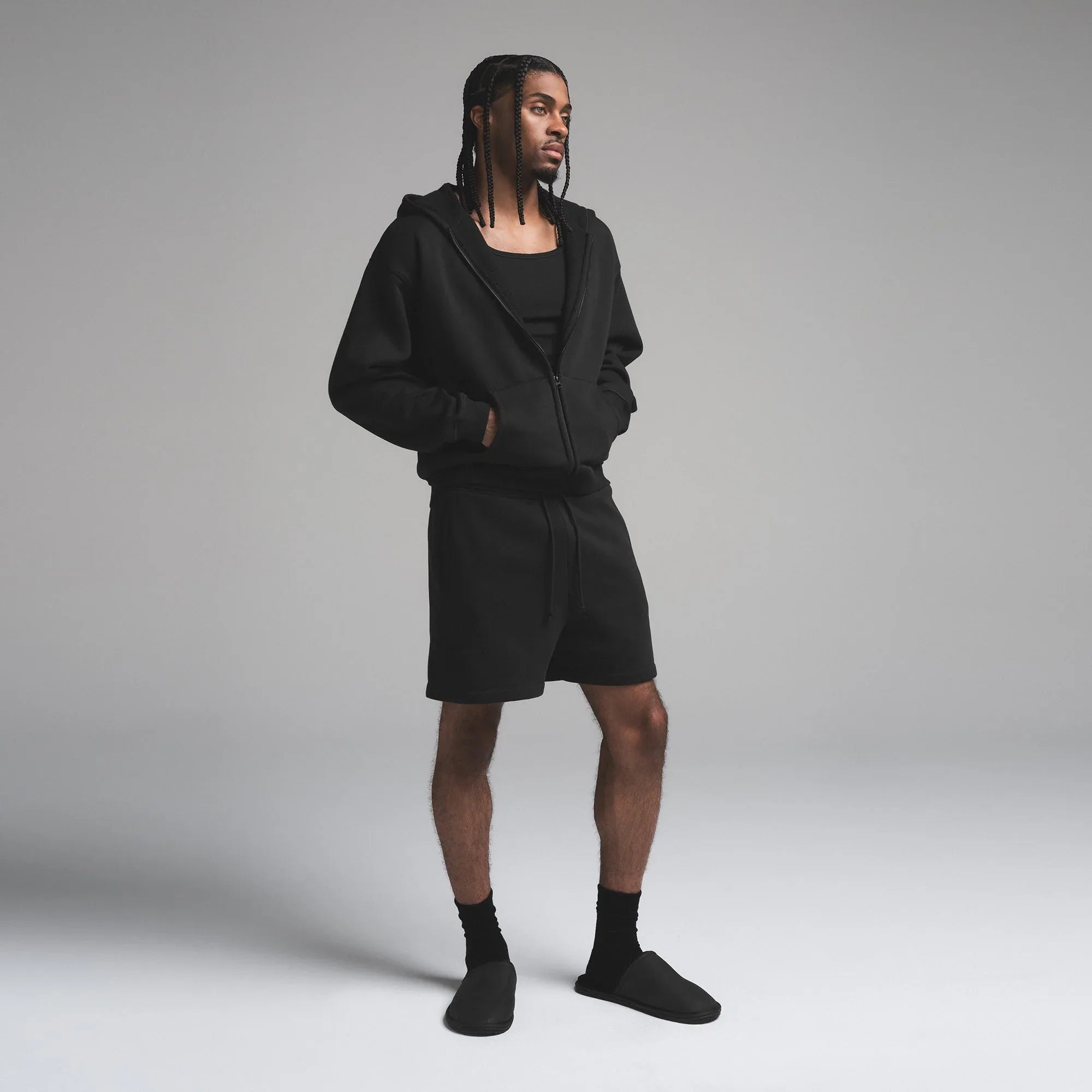 SKIMS FLEECE LOUNGE MENS RELAXED ZIP UP HOODIE | WASHED ONYX - KAPŞONLU SWEATSHIRT - My Suti