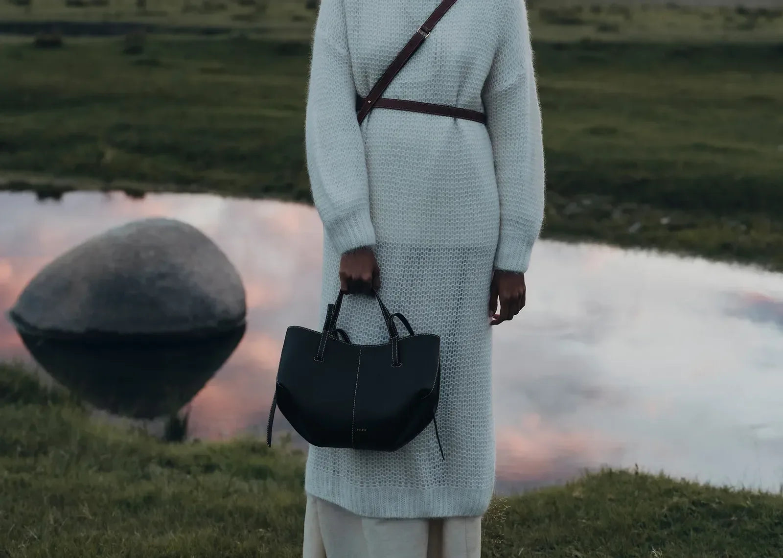 Polène Cyme Mini Edition Textured Black With Ecru Stitching - My Suti