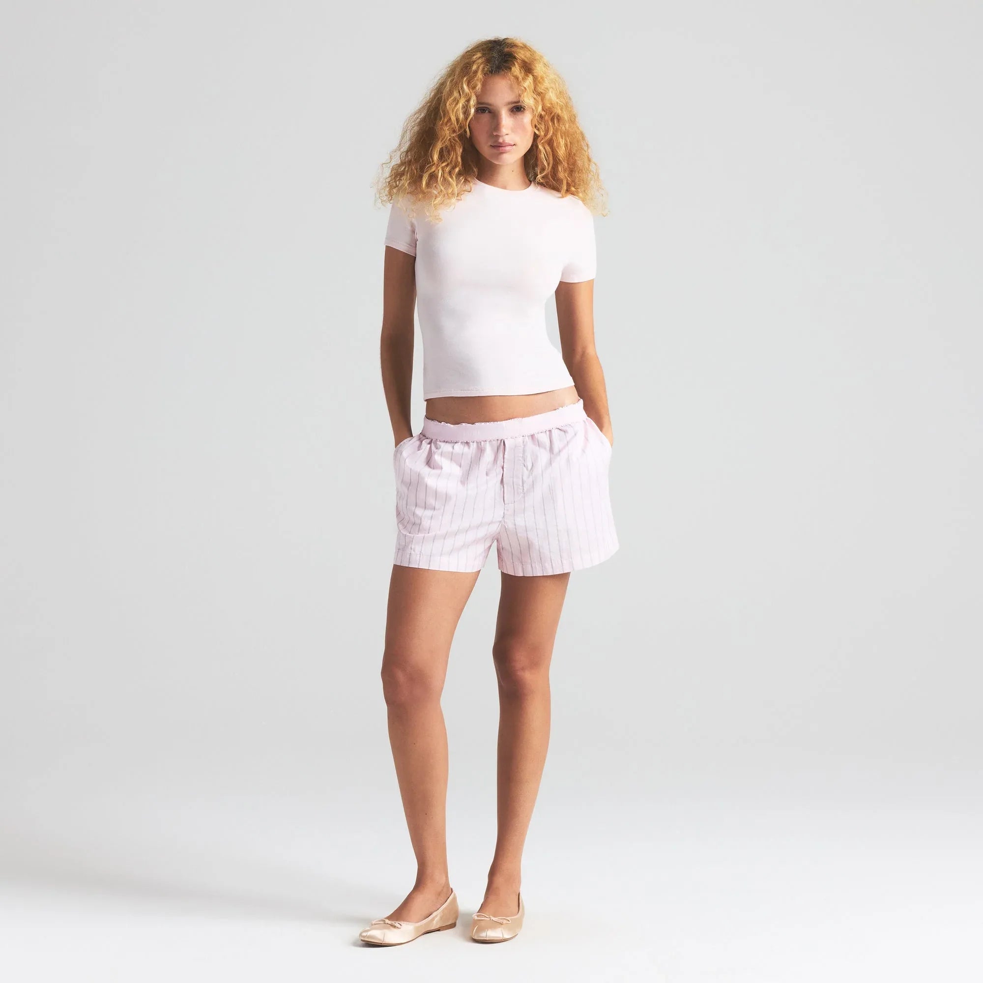 SKIMS COTTON POPLIN BOXER | PALE PINK PENCIL STRIPE - KUTU - My Suti