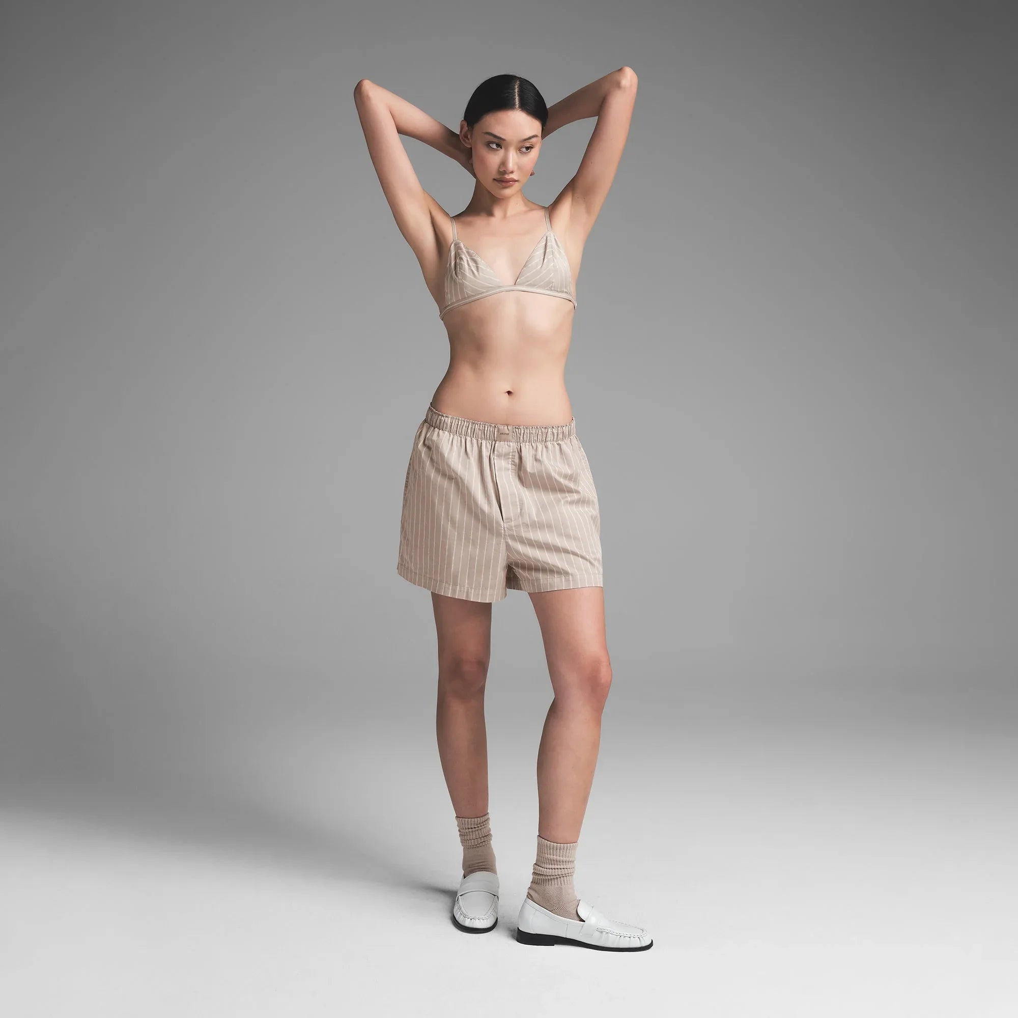 SKIMS COTTON POPLIN BOXER | STONE STRIPE - KUTU - My Suti