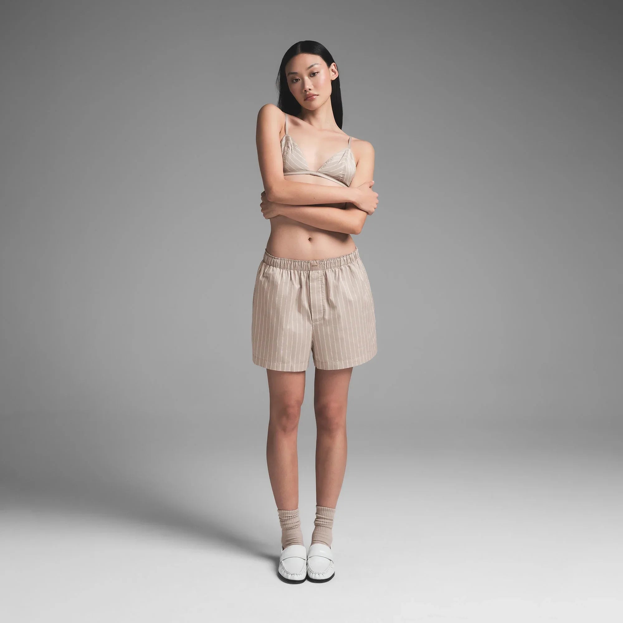 SKIMS COTTON POPLIN BOXER | STONE STRIPE - KUTU - My Suti