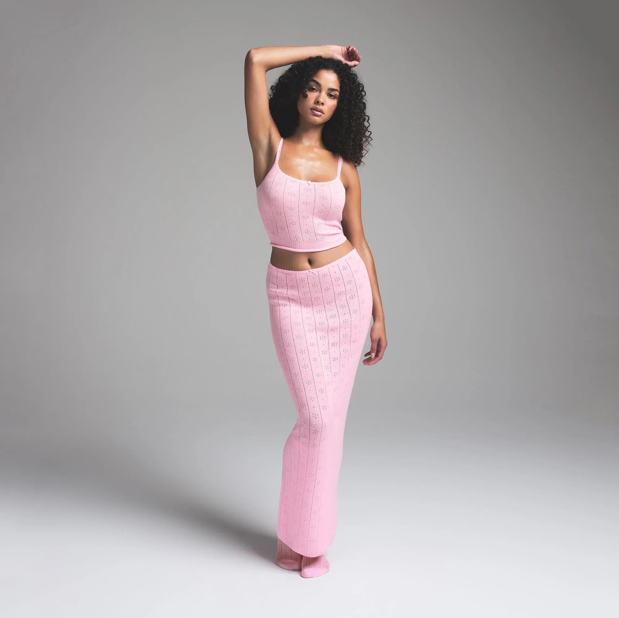 SKIMS SWEATER POINTELLE LONG SKIRT | BABY PINK - ETEK - My Suti