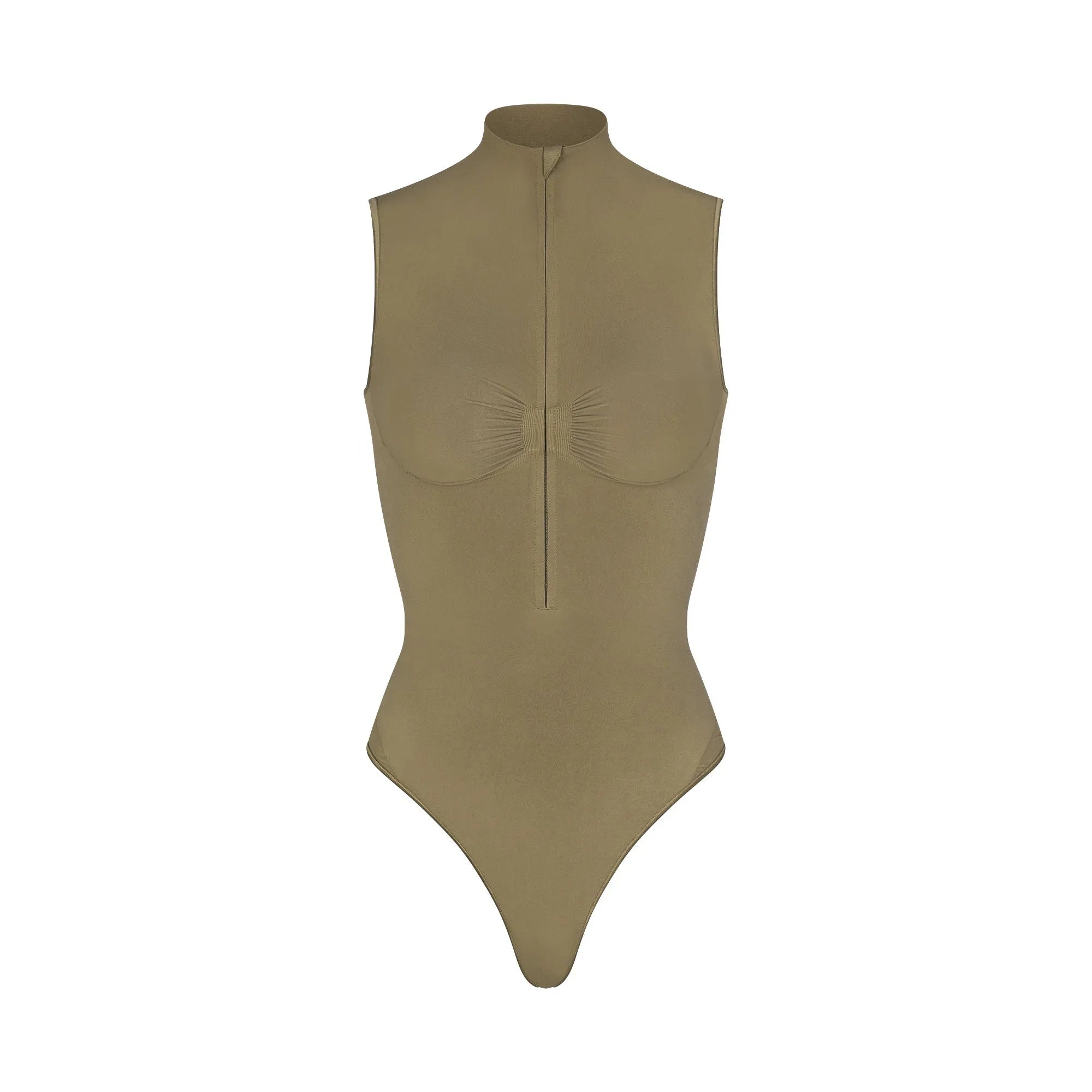 SKIMS SEAMLESS SCULPT ZIP FRONT SLEEVELESS THONG BODYSUIT | ARMY - BODYSUIT - My Suti
