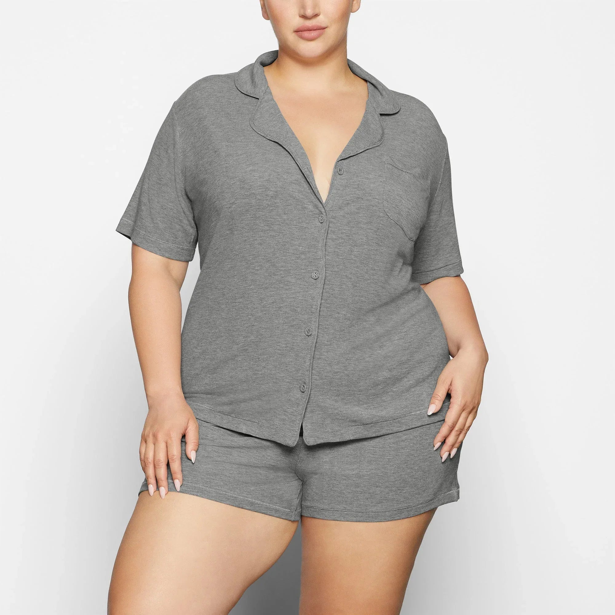 SKIMS SOFT LOUNGE SHORT SLEEP SET | HEATHER GREY - PİJAMA TAKIMI - My Suti