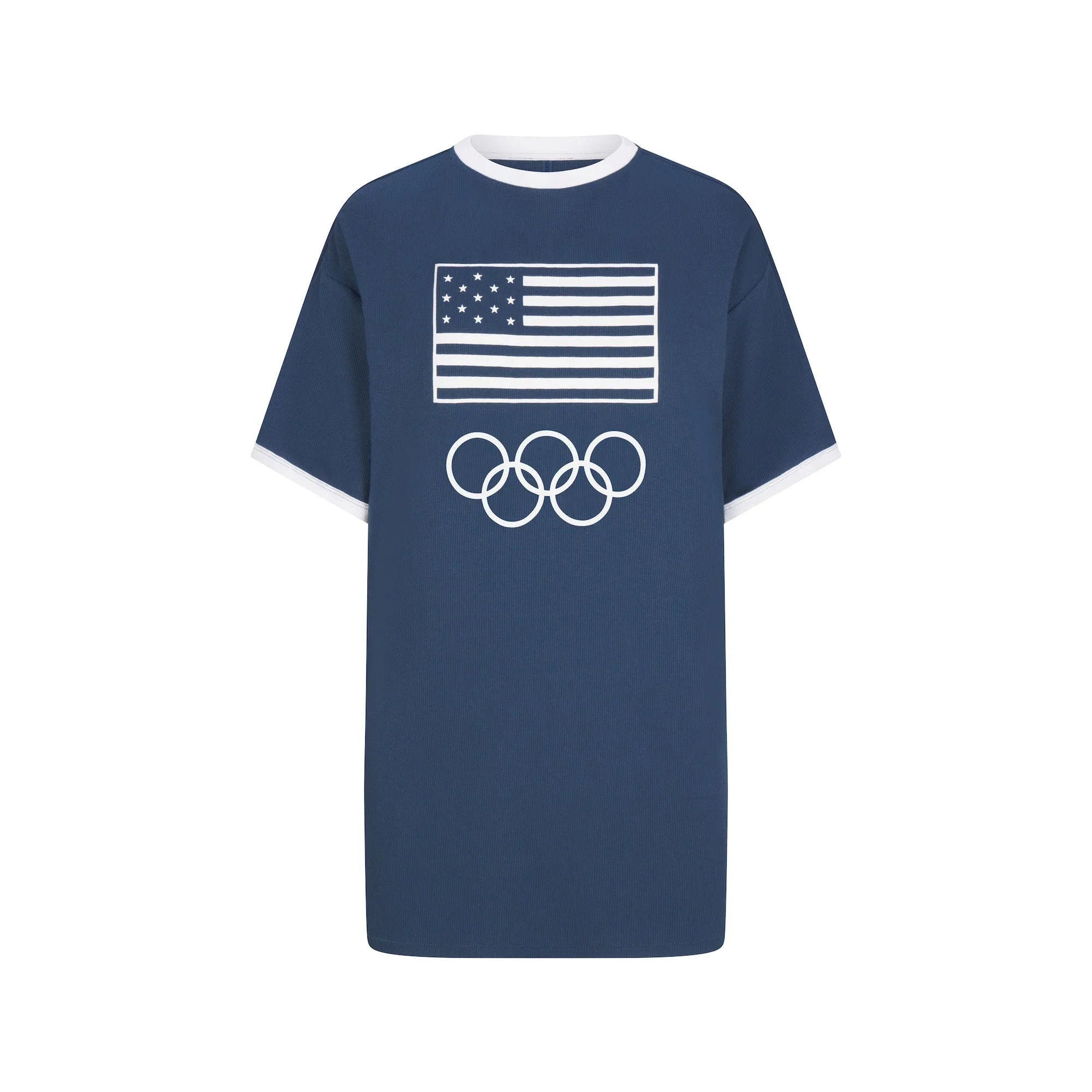 SKIMS FOR TEAM USA COTTON RIB OLYMPIC T-SHIRT MINI DRESS | NAVY - ELBİSE - My Suti
