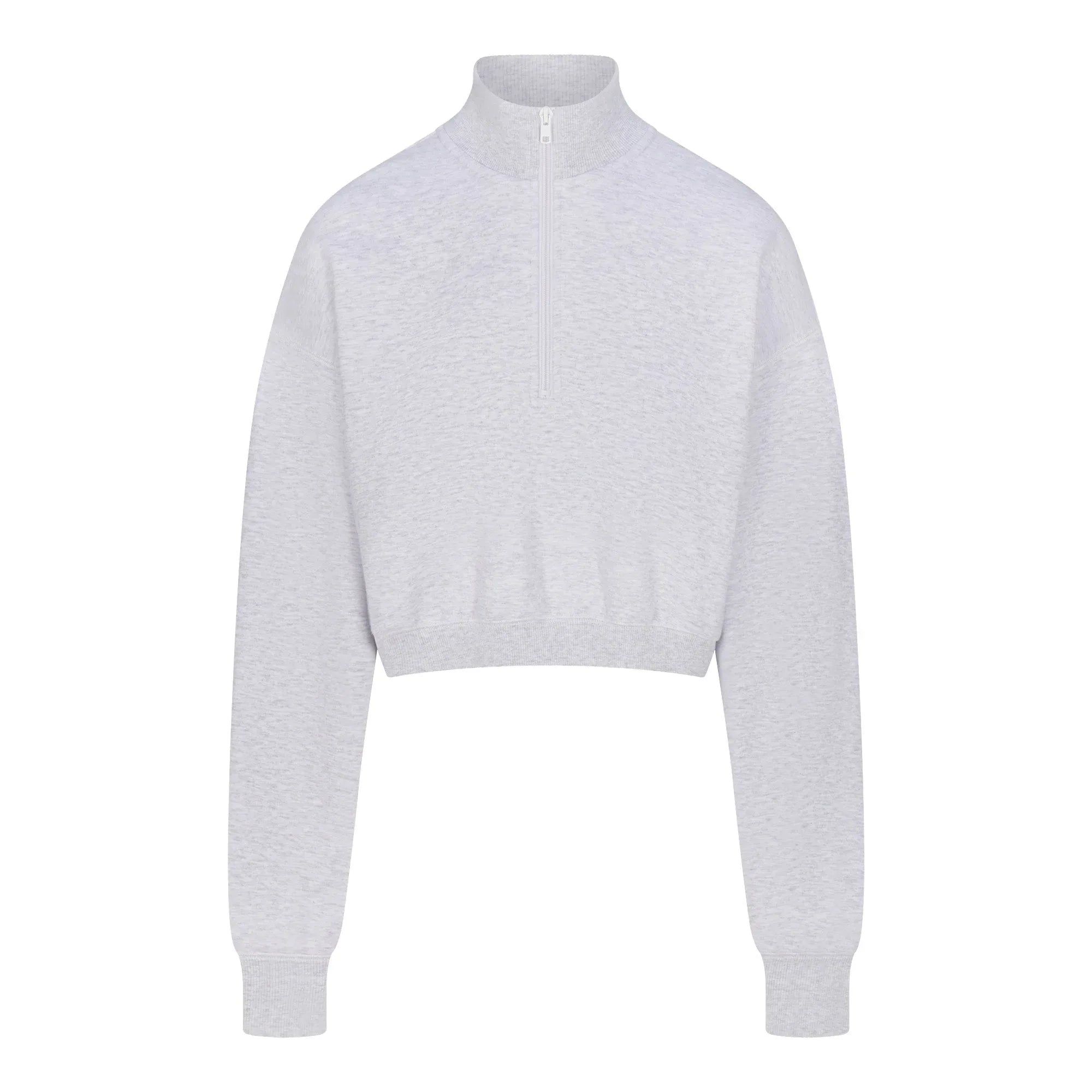 SKIMS COTTON FLEECE CROPPED HALF ZIP PULLOVER | LIGHT HEATHER GREY - KAPŞONLU ÜST - My Suti