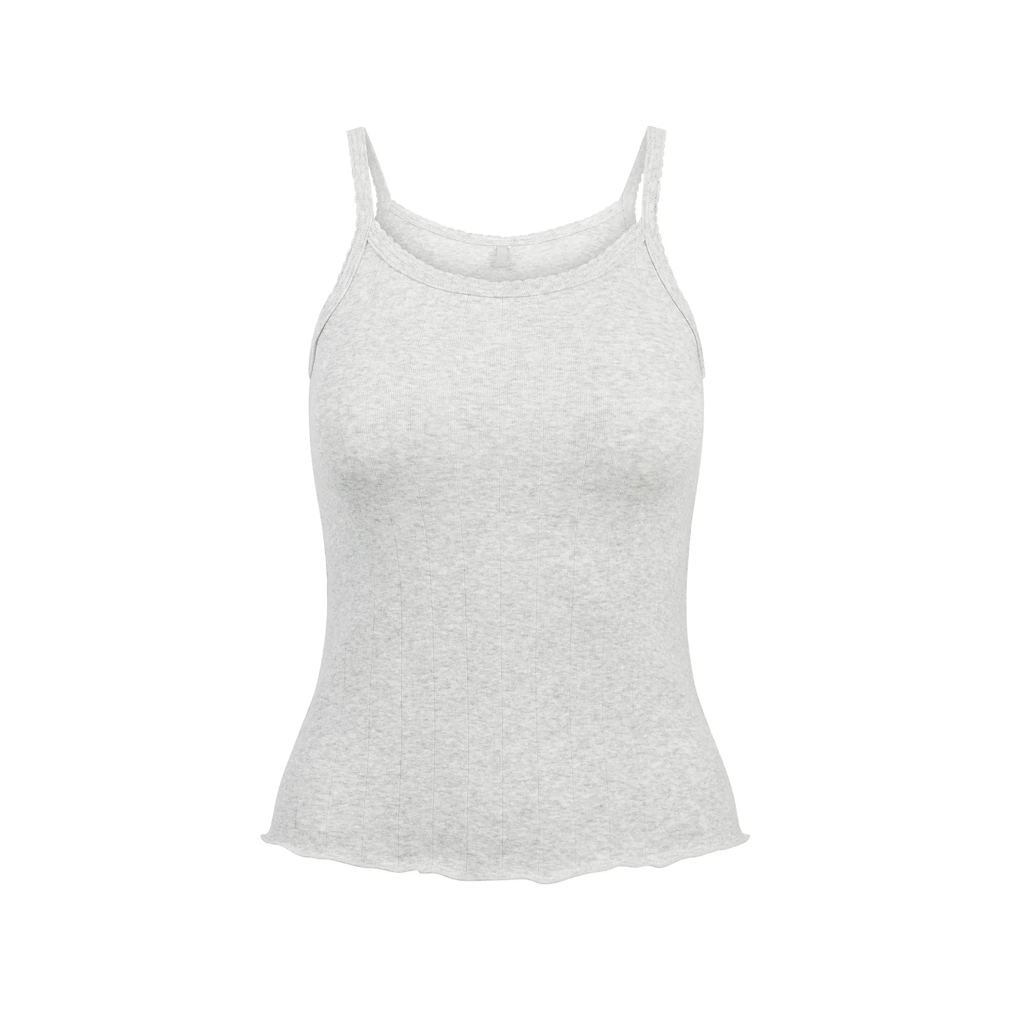 SKIMS DROP NEEDLE POINTELLE LONG CAMI | LIGHT HEATHER GREY - TİŞÖRT - My Suti