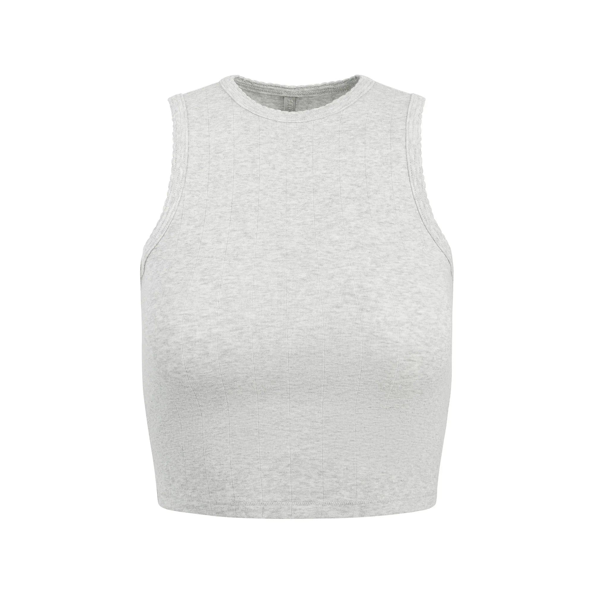 SKIMS DROP NEEDLE POINTELLE CROPPED TANK | LIGHT HEATHER GREY - TİŞÖRT - My Suti