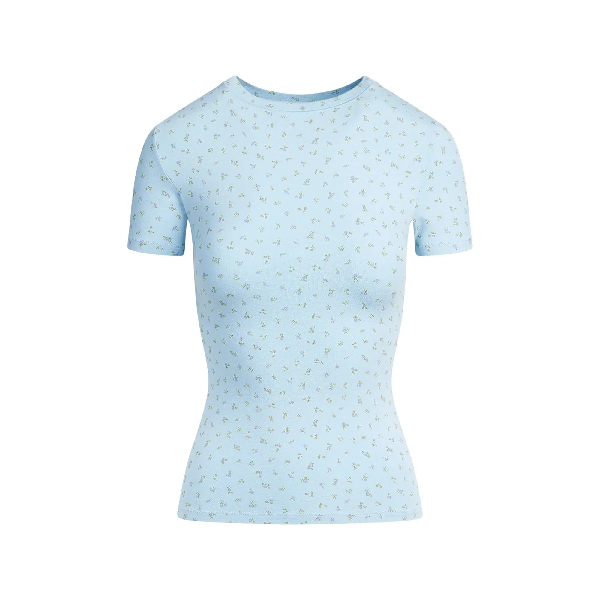 SKIMS COTTON JERSEY T-SHIRT | POWDER BLUE MICRO FLORAL - TİŞÖRT - My Suti
