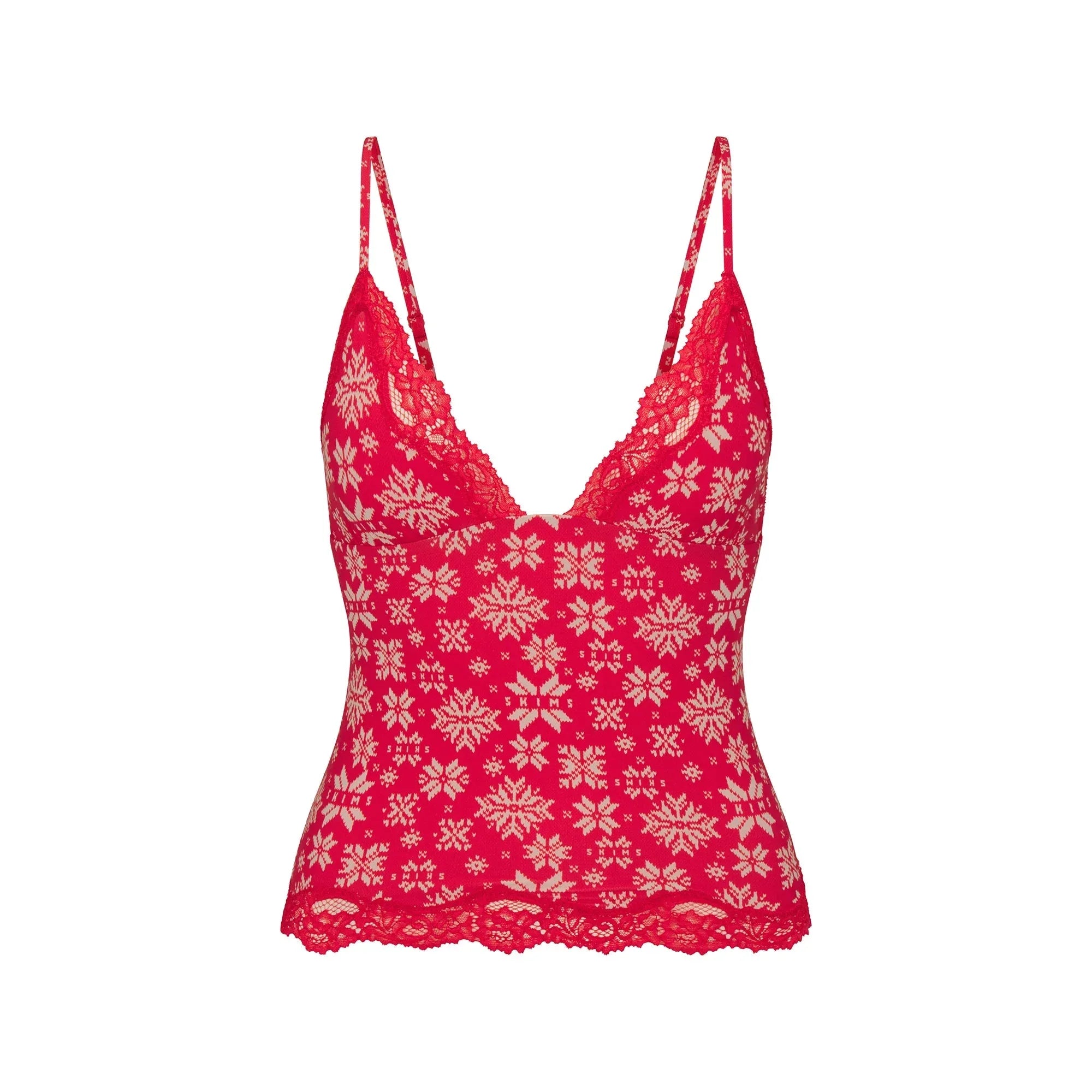 SKIMS FITS EVERYBODY LACE TRIANGLE CAMI AND BOY SHORT SET | RED SNOWFLAKE FAIR ISLE - TAKIM - My Suti
