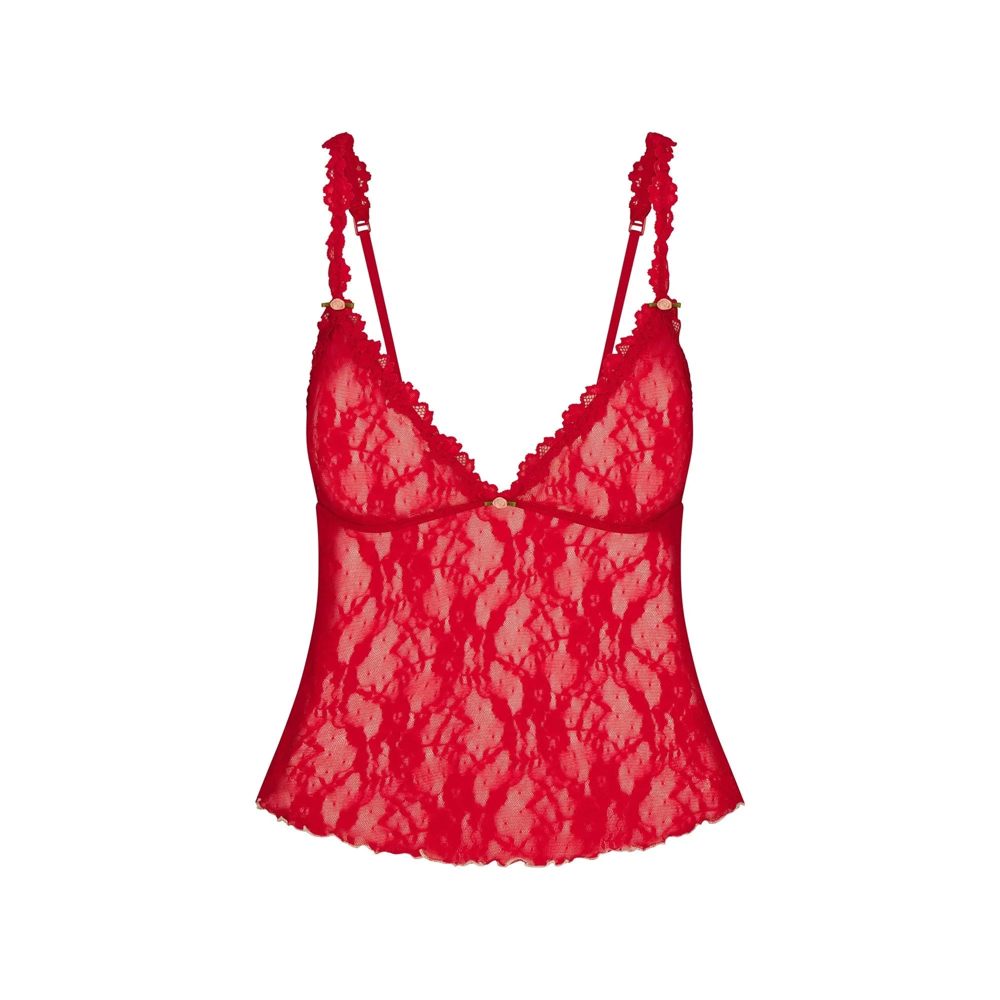 SKIMS STRETCH LACE TRIANGLE CAMI AND SHORT SET | CRANBERRY - TAKIM - My Suti