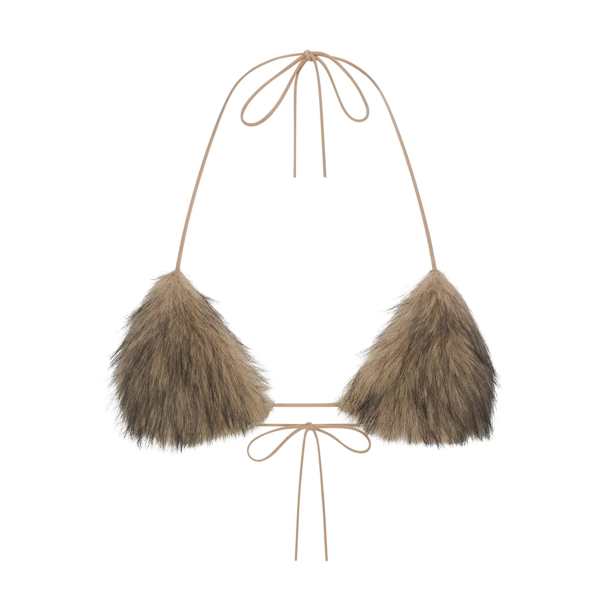SKIMS FAUX FUR TRIANGLE BRALETTE AND THONG SET | STONE - SÜTYEN - My Suti