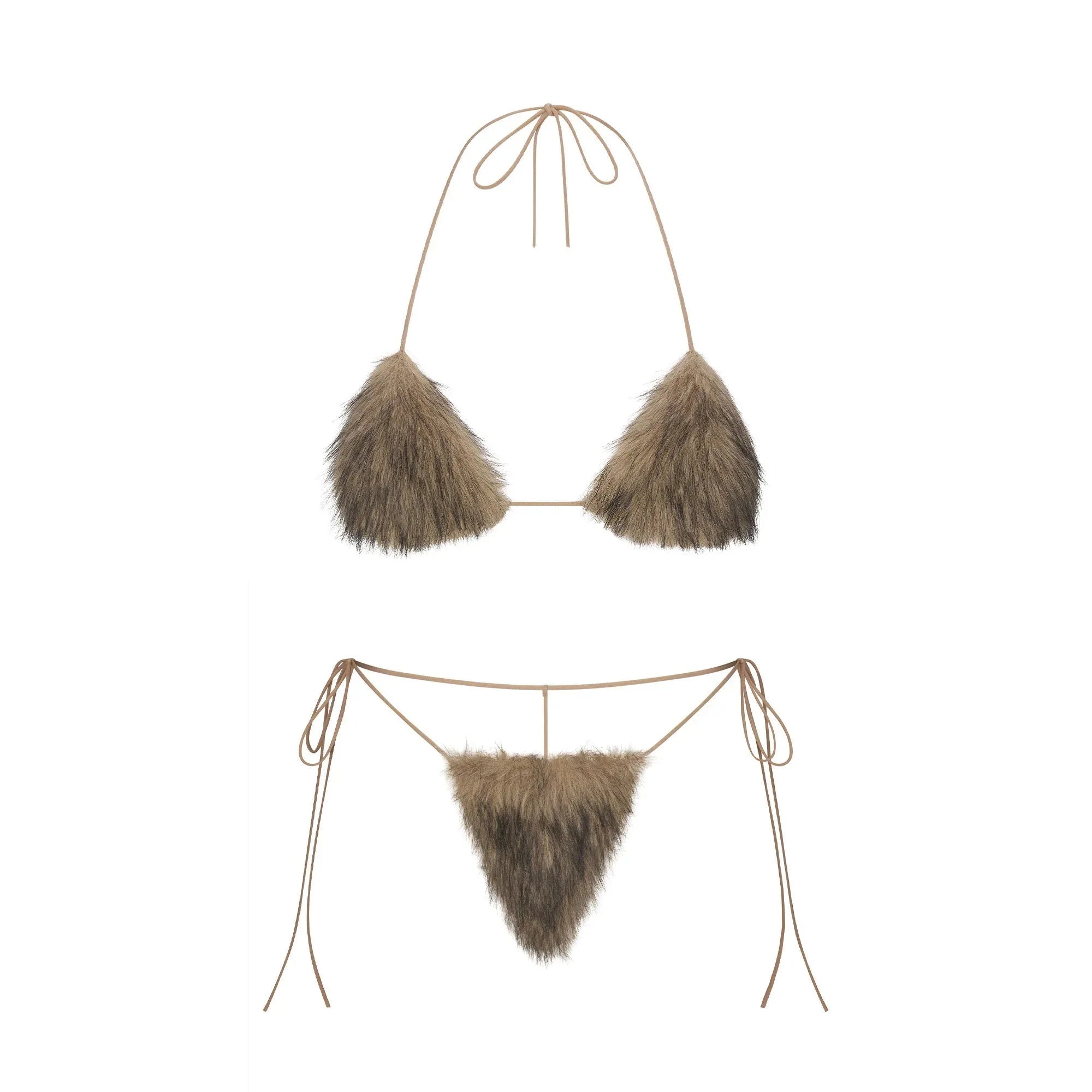 SKIMS FAUX FUR TRIANGLE BRALETTE AND THONG SET | STONE - SÜTYEN - My Suti
