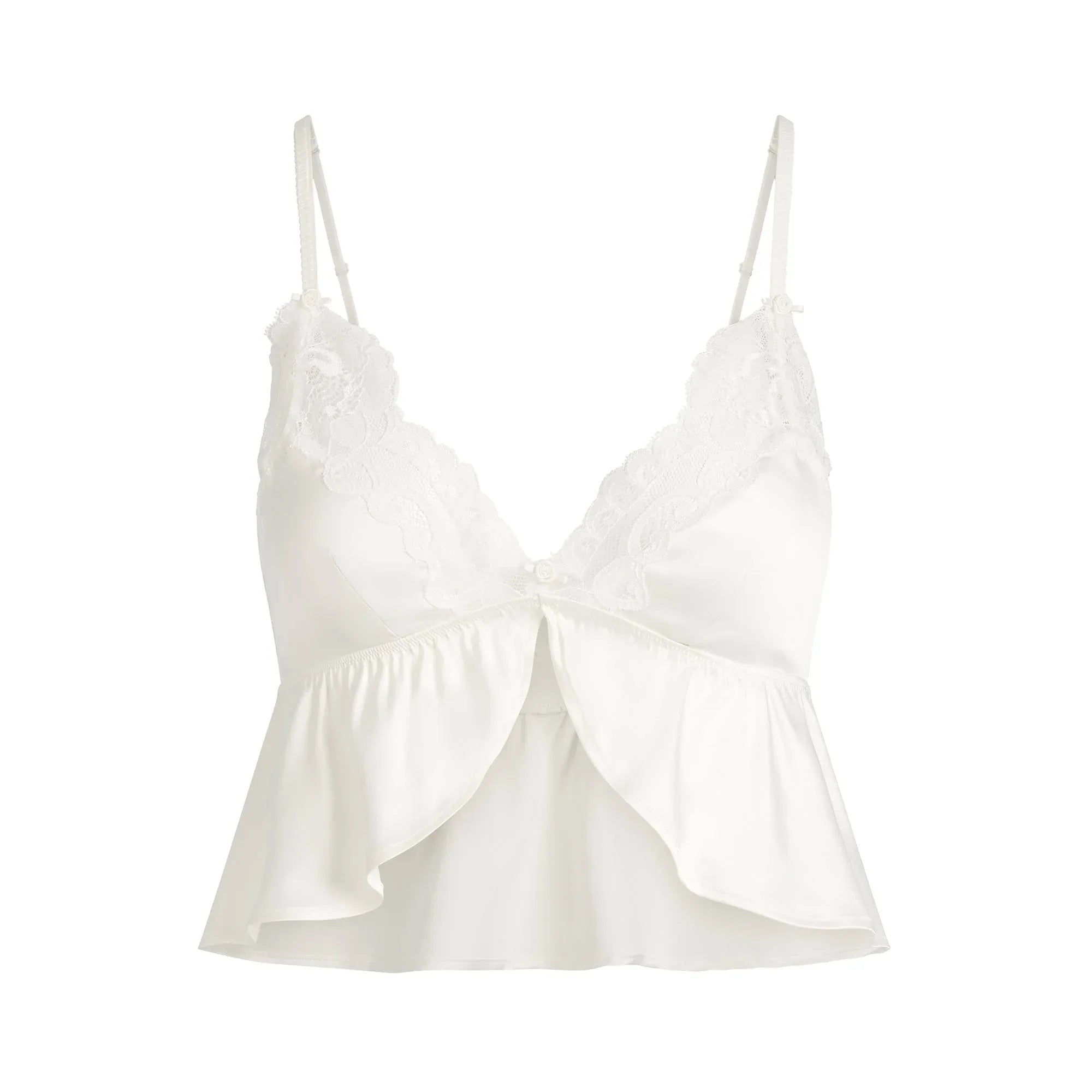 SKIMS WOVEN SHINE LACE BABYDOLL AND SHORT SET | IVORY - TAKIM - My Suti