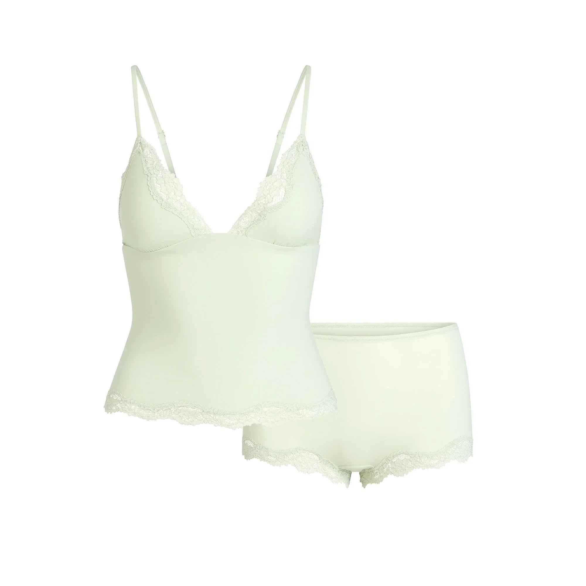 SKIMS FITS EVERYBODY LACE TRIANGLE CAMI AND BOY SHORT SET | SPEARMINT - TAKIM - My Suti