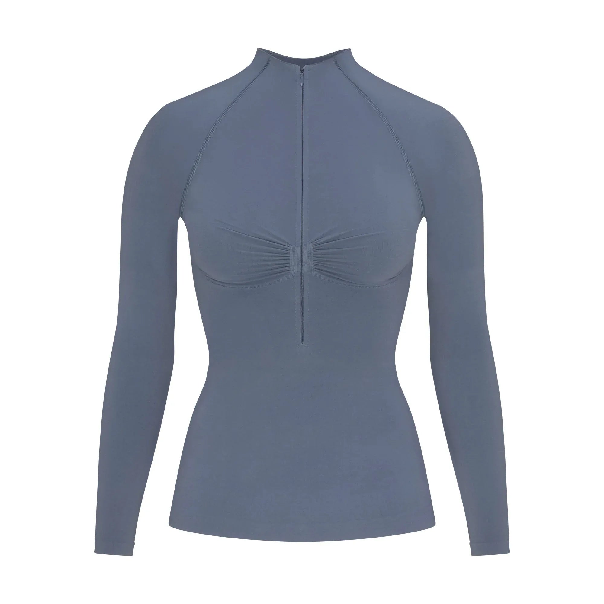 SKIMS SEAMLESS SCULPT ZIP FRONT LONG SLEEVE T-SHIRT | STEEL BLUE - TİŞÖRT - My Suti