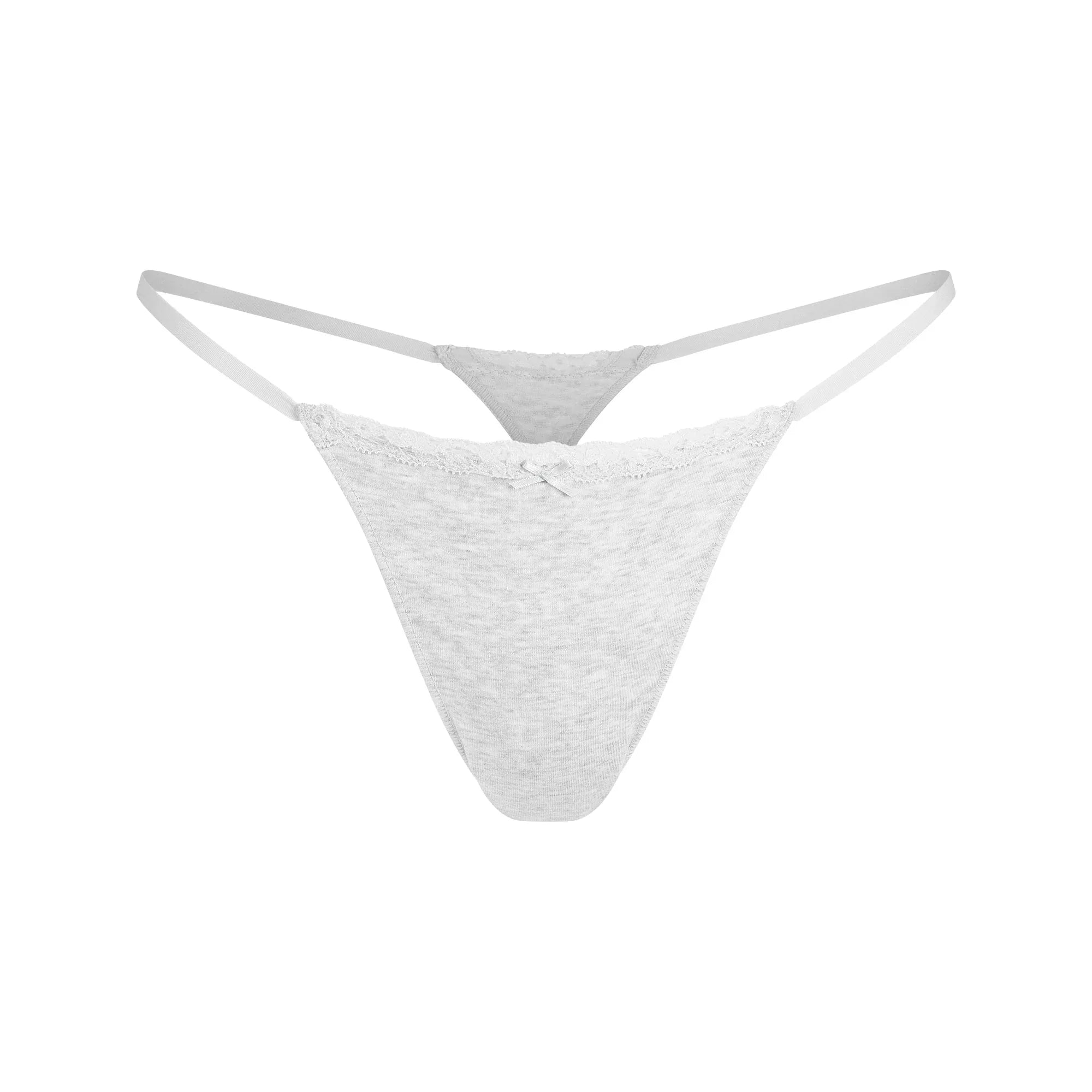 SKIMS LIGHTWEIGHT COTTON LACE STRING THONG | LIGHT HEATHER GREY - İP THONG - My Suti