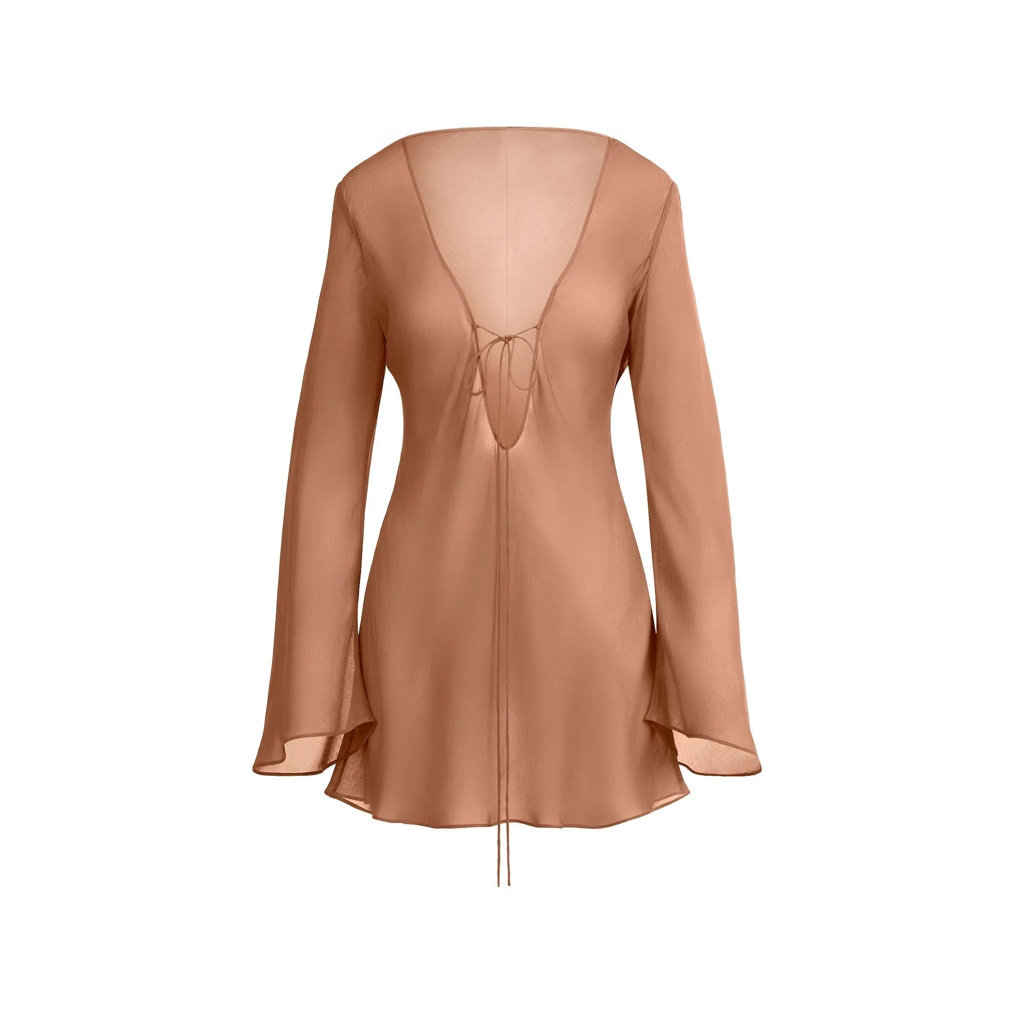 SKIMS SHEER COVER-UPS LONG SLEEVE MINI DRESS | CHESTNUT - ELBİSE - My Suti
