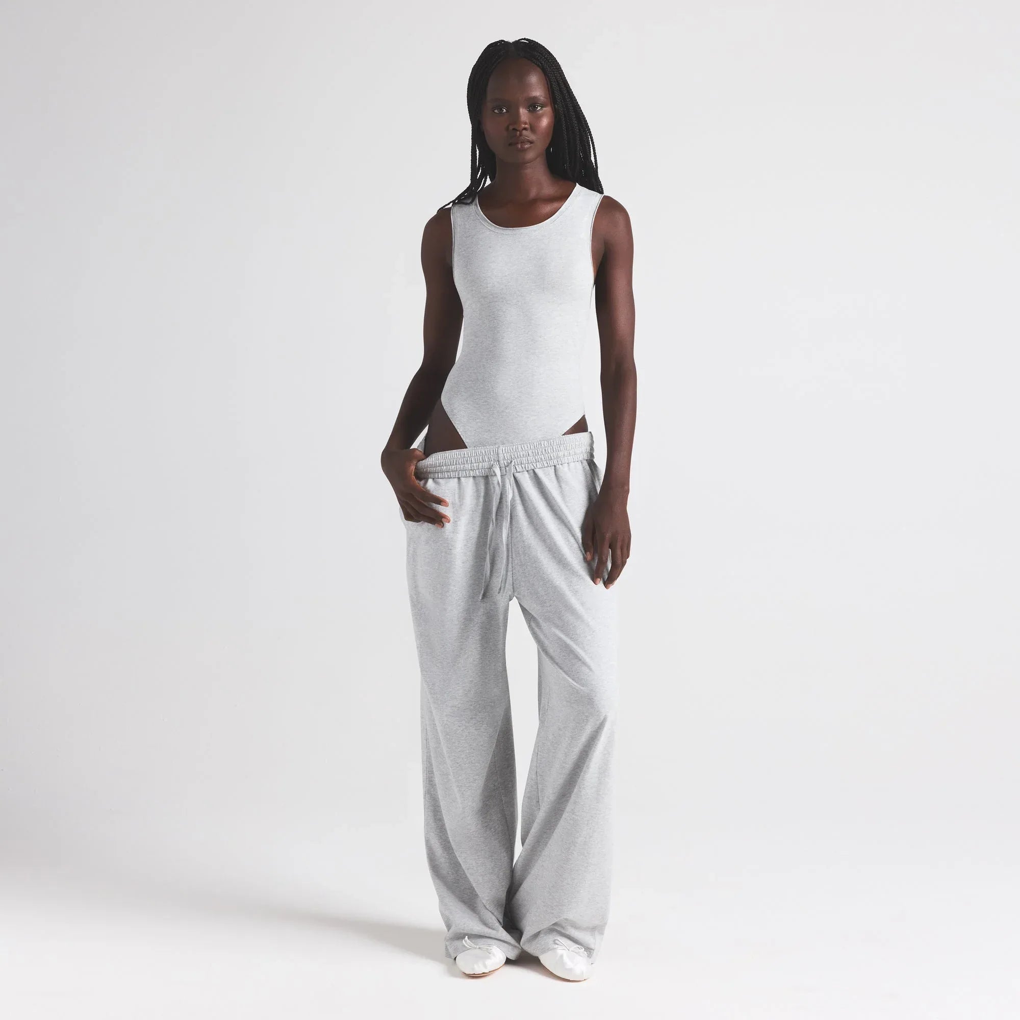 SKIMS COTTON JERSEY TANK BODYSUIT | LIGHT HEATHER GREY - BODYSUIT - My Suti