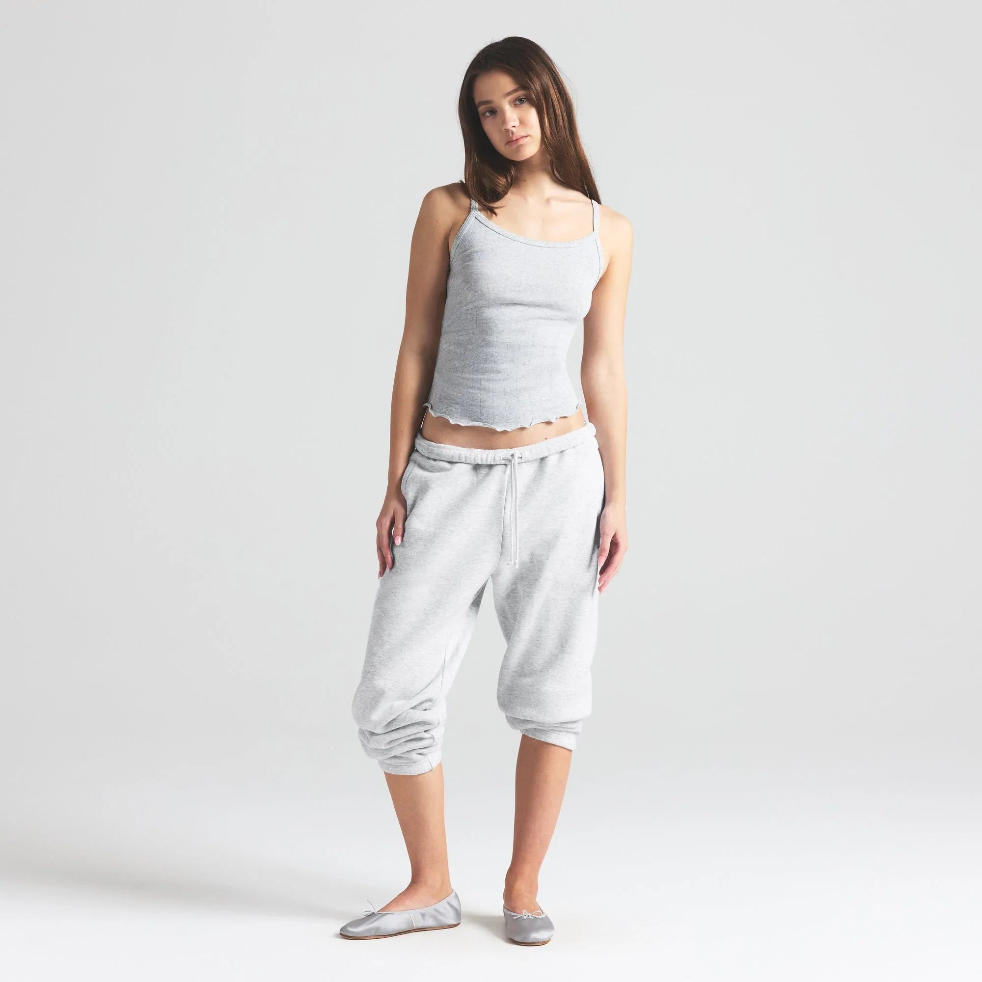 SKIMS DROP NEEDLE POINTELLE LONG CAMI | LIGHT HEATHER GREY - TİŞÖRT - My Suti