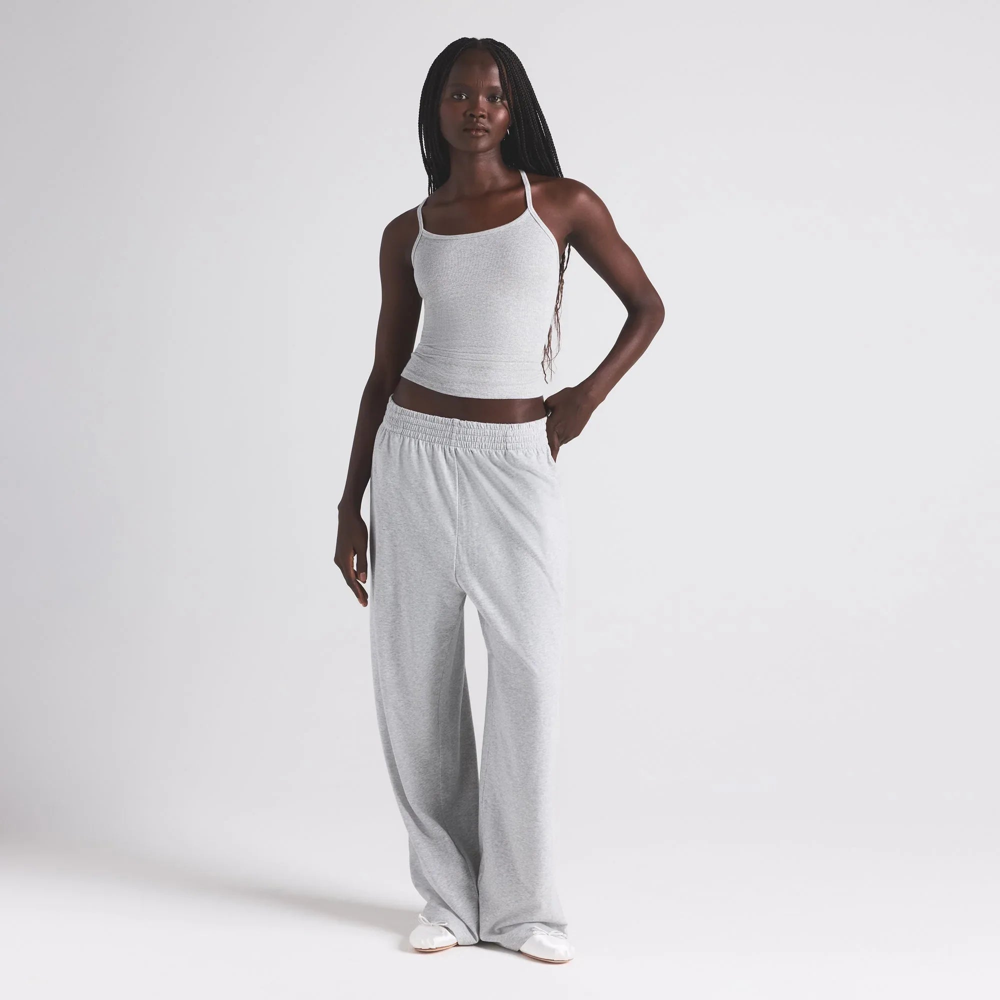 SKIMS COTTON RIB LONG CAMI | LIGHT HEATHER GREY - TİŞÖRT - My Suti