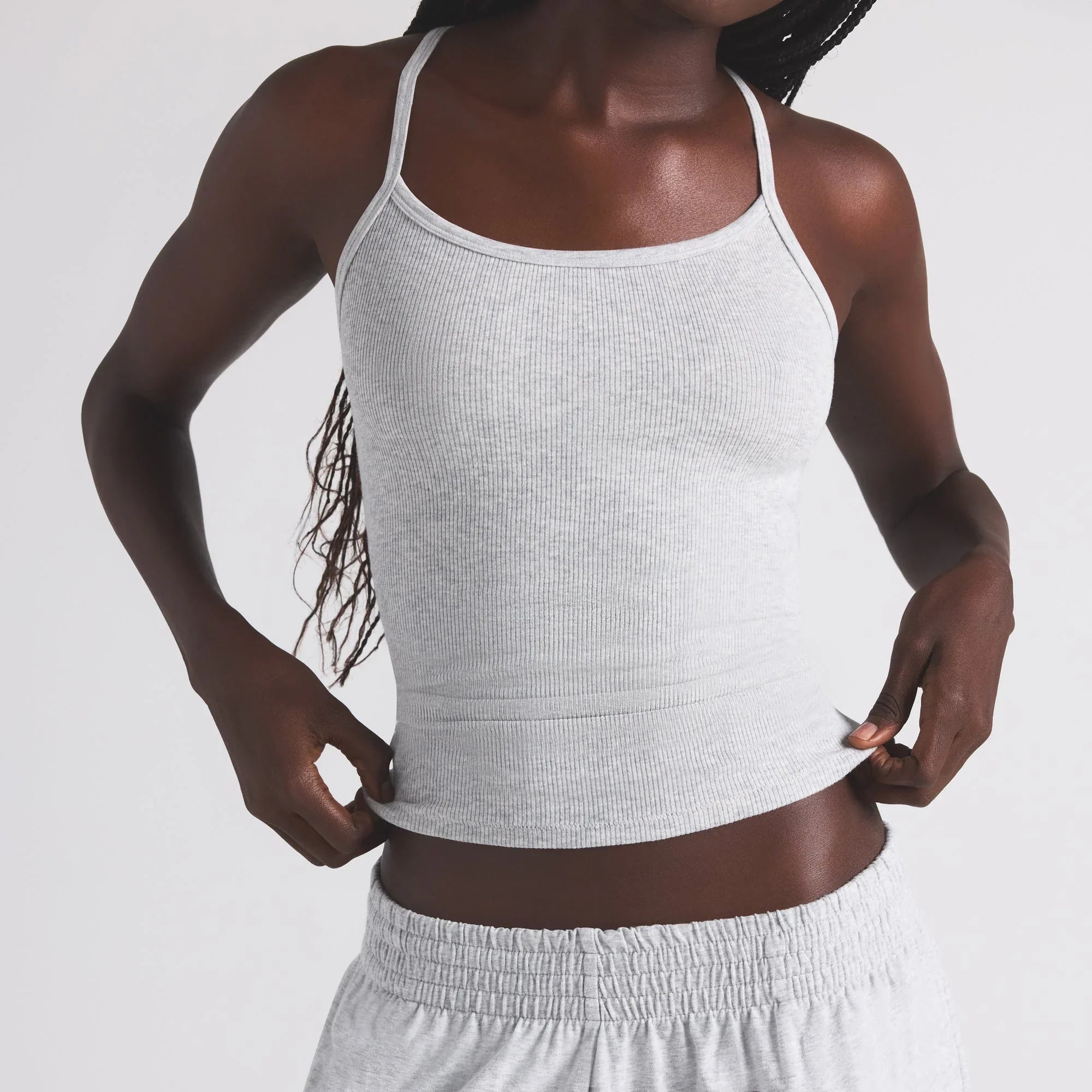 SKIMS COTTON RIB LONG CAMI | LIGHT HEATHER GREY - TİŞÖRT - My Suti