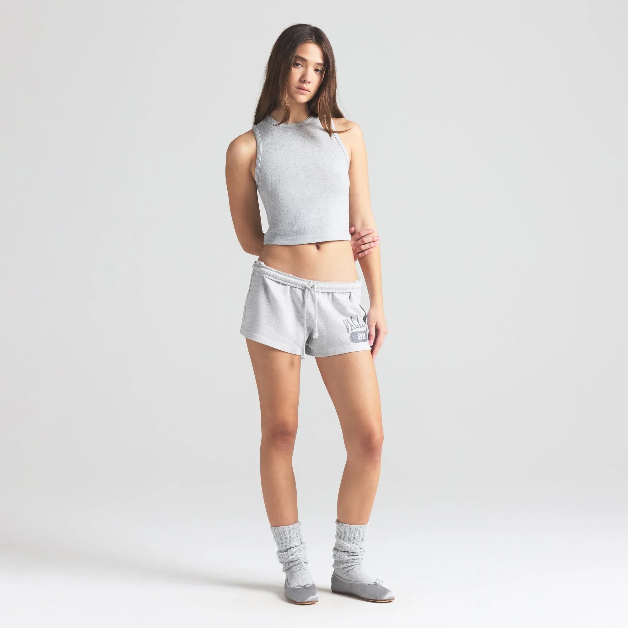 SKIMS DROP NEEDLE POINTELLE CROPPED TANK | LIGHT HEATHER GREY - TİŞÖRT - My Suti