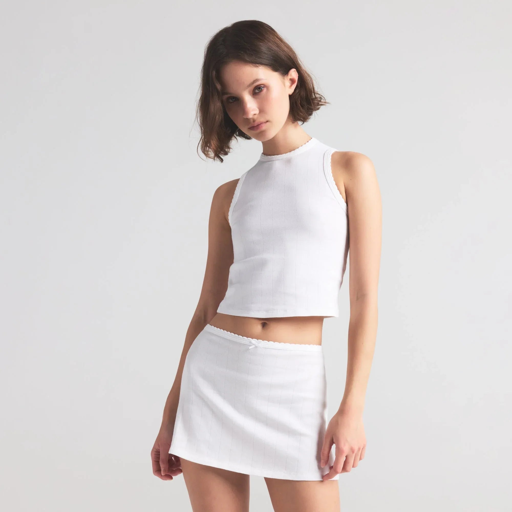 SKIMS DROP NEEDLE POINTELLE CROPPED TANK | SNOW - TİŞÖRT - My Suti