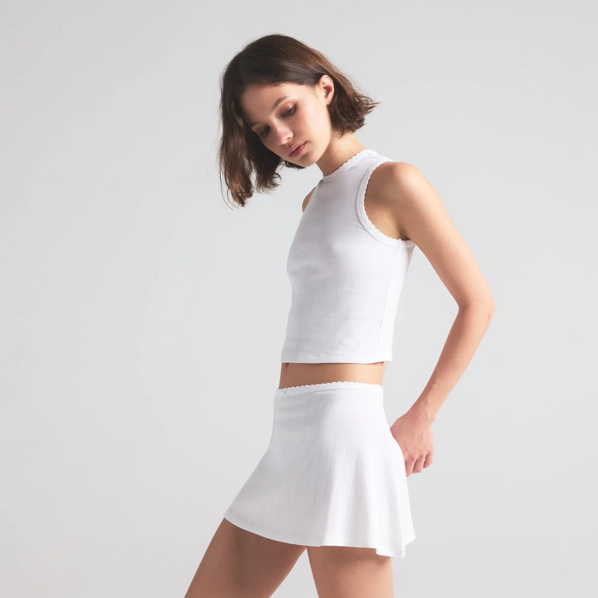 SKIMS DROP NEEDLE POINTELLE CROPPED TANK | SNOW - TİŞÖRT - My Suti