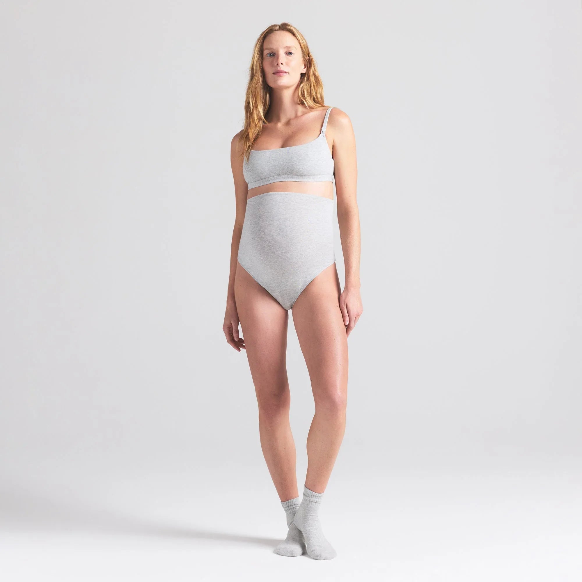 SKIMS COTTON JERSEY MATERNITY NURSING SCOOP BRALETTE | LIGHT HEATHER GREY - SÜTYEN - My Suti