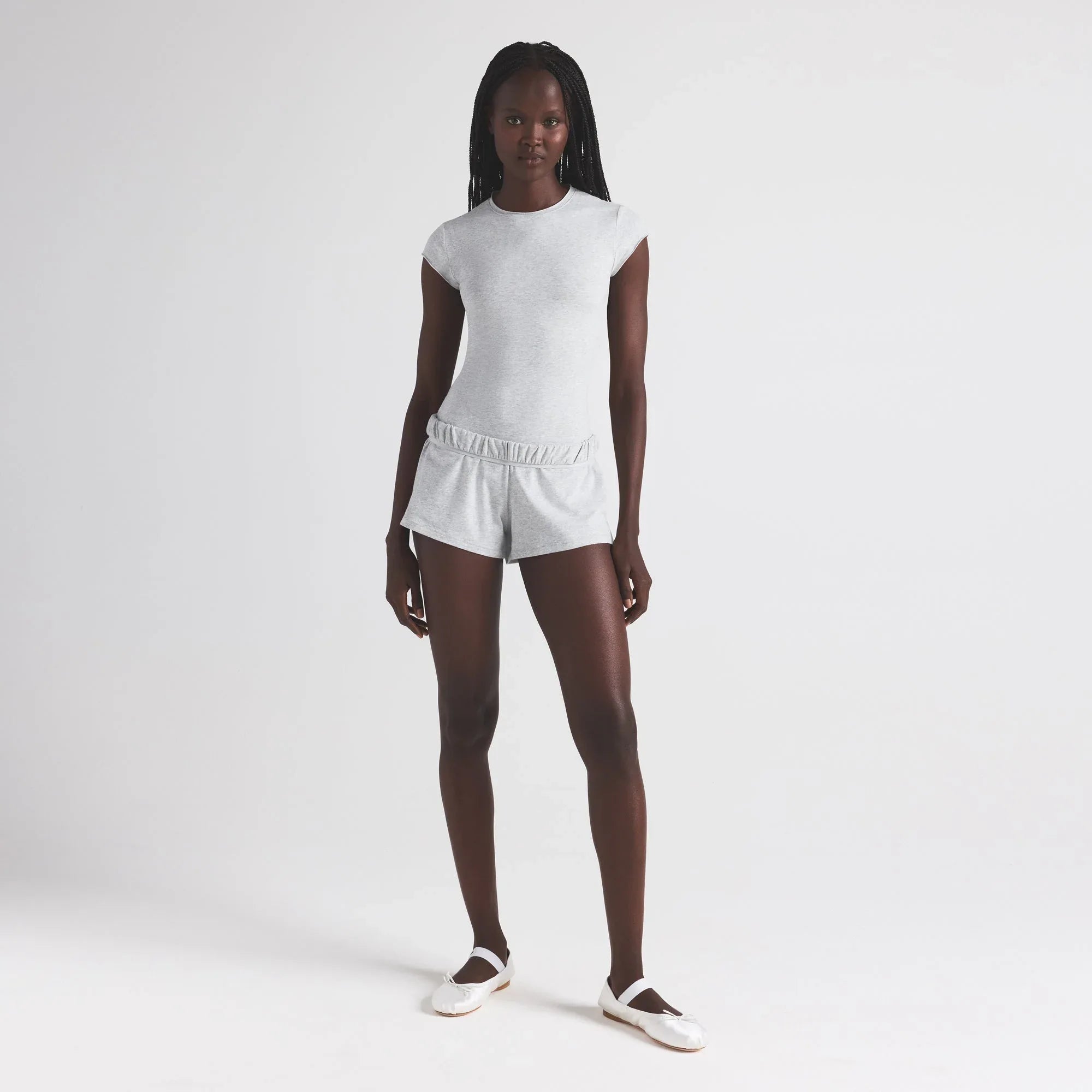 SKIMS COTTON JERSEY T-SHIRT BRIEF BODYSUIT | LIGHT HEATHER GREY - BODYSUIT - My Suti